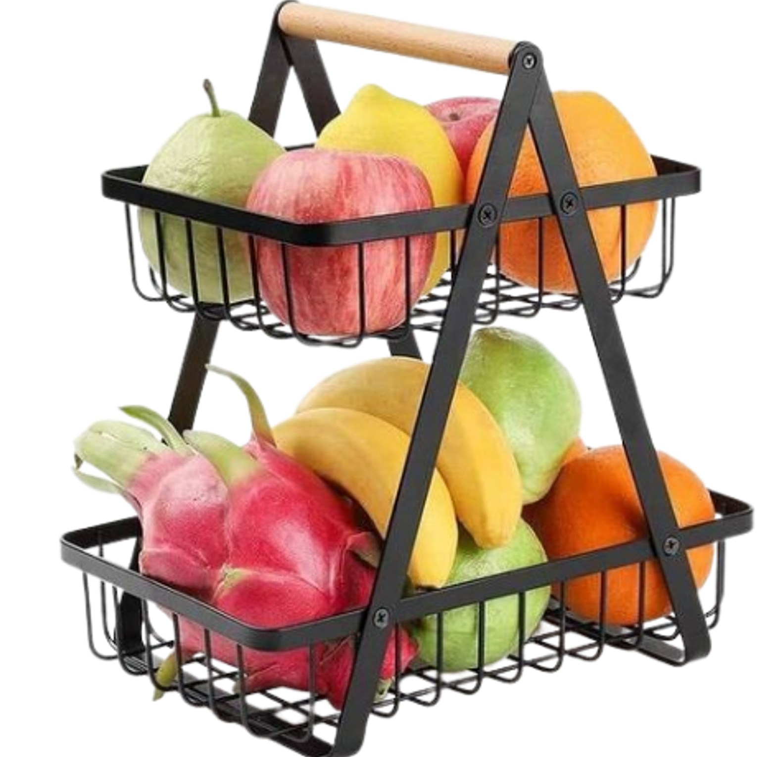 A 2-Tier Foldable Double-layer Portable Iron Basket Fruit Basket.  image