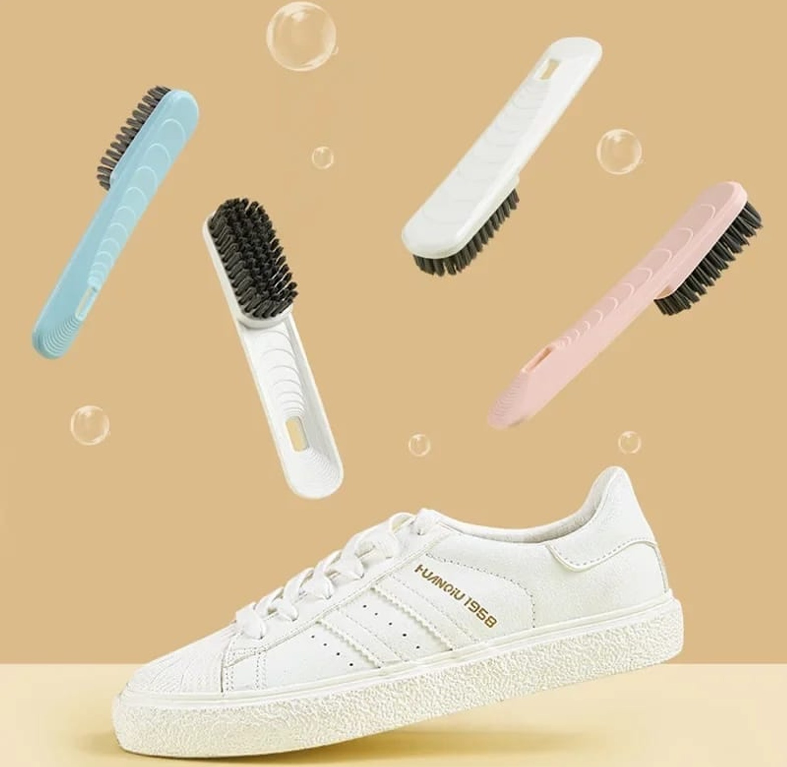 Soft Bristle Shoe and Clothes Cleaning Brush for Sneakers and Delicate Fabrics - Ergonomic Long Handle Laundry Tool image