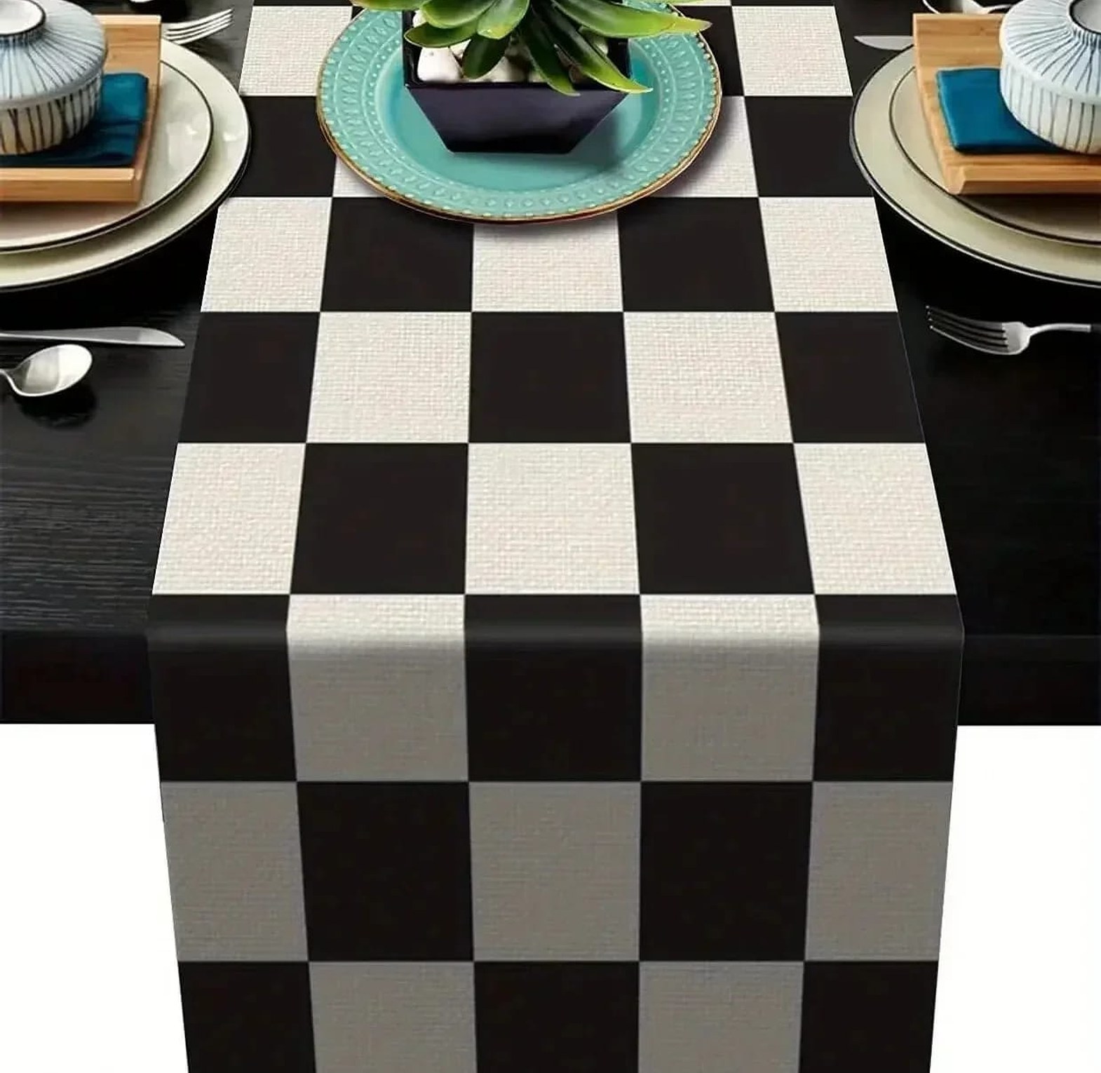 Simple Black And White Plaid Classic Vintage Table Cloth Home  image