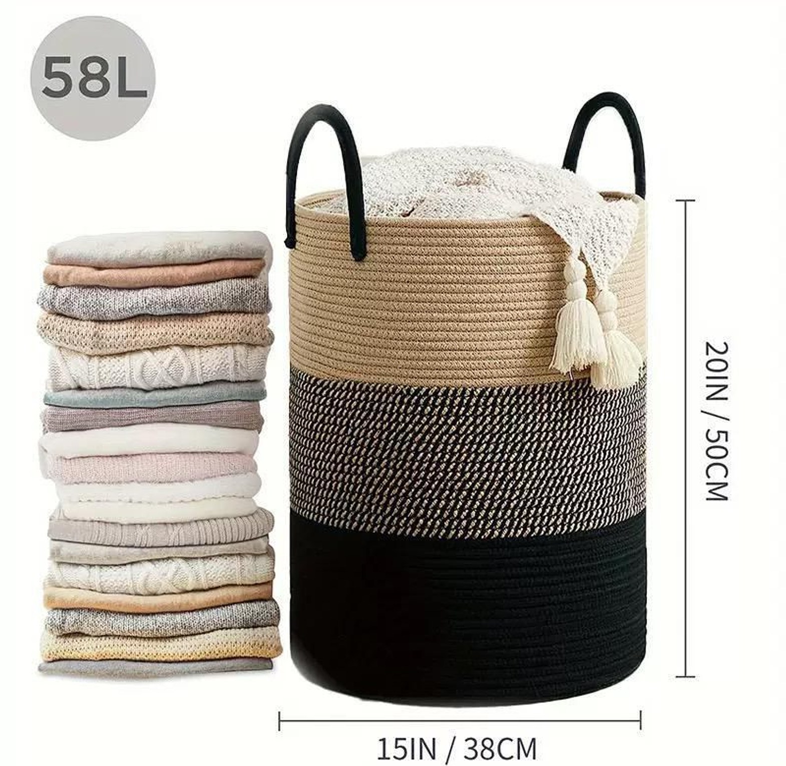 Large Cotton Rope Decorative Woven Basket with Handles image