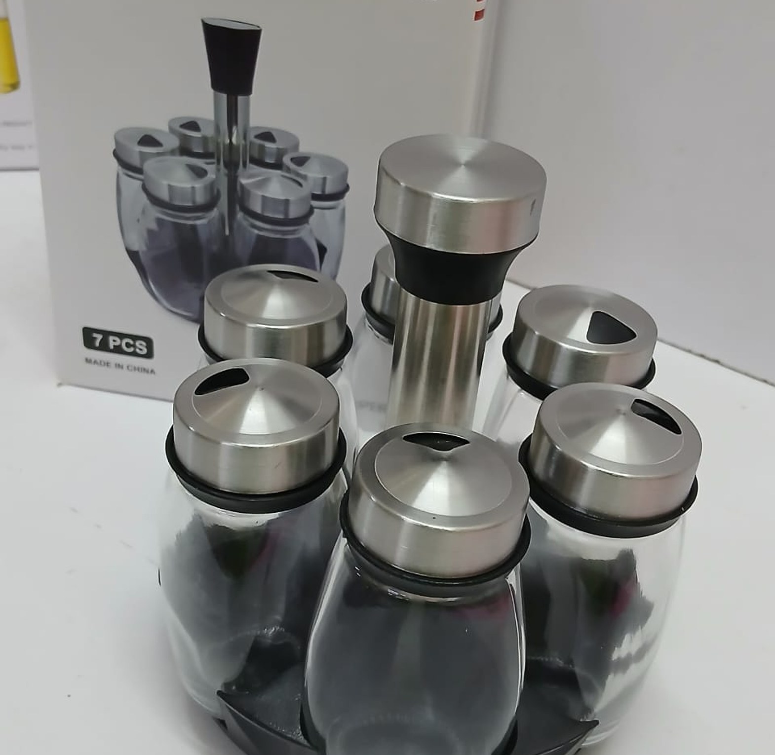 Rotating Spice Rack Set with 6 Glass Jars – Premium Kitchen Organizer & Storage Solution image