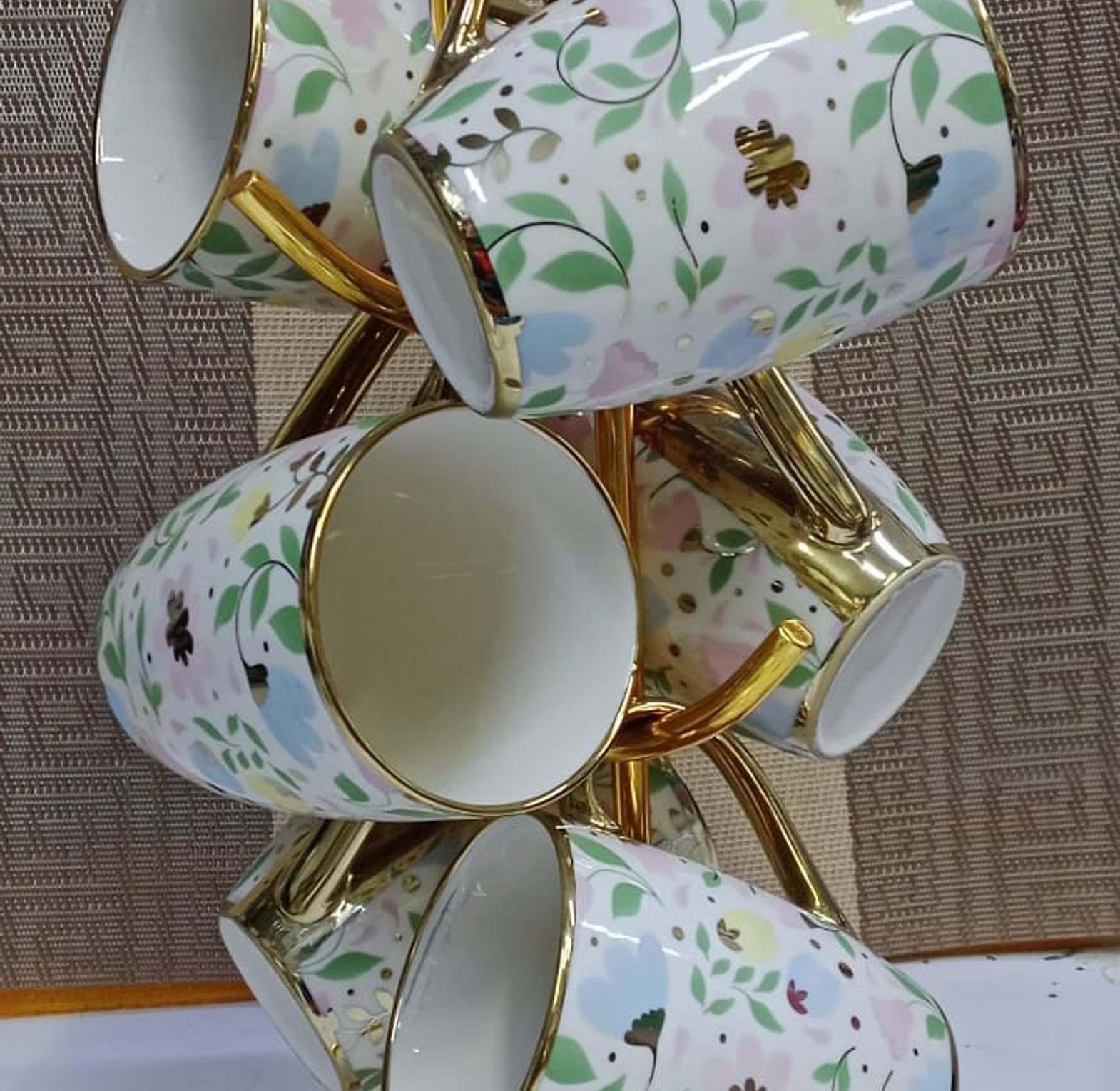 6 Pc Mug Gold Blue Big Ceramic image