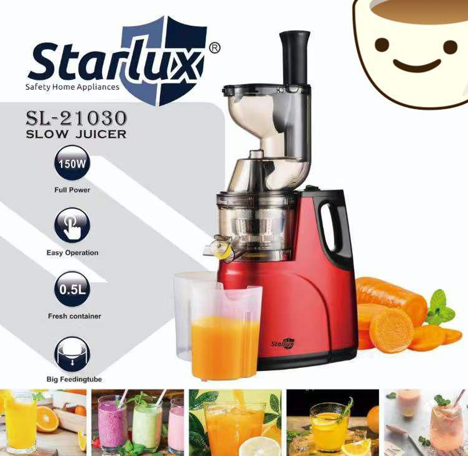 JUICER. Starlux Electric Slow Juicer with Powerful Motor & 2 Outlets for Juice & Pulp image