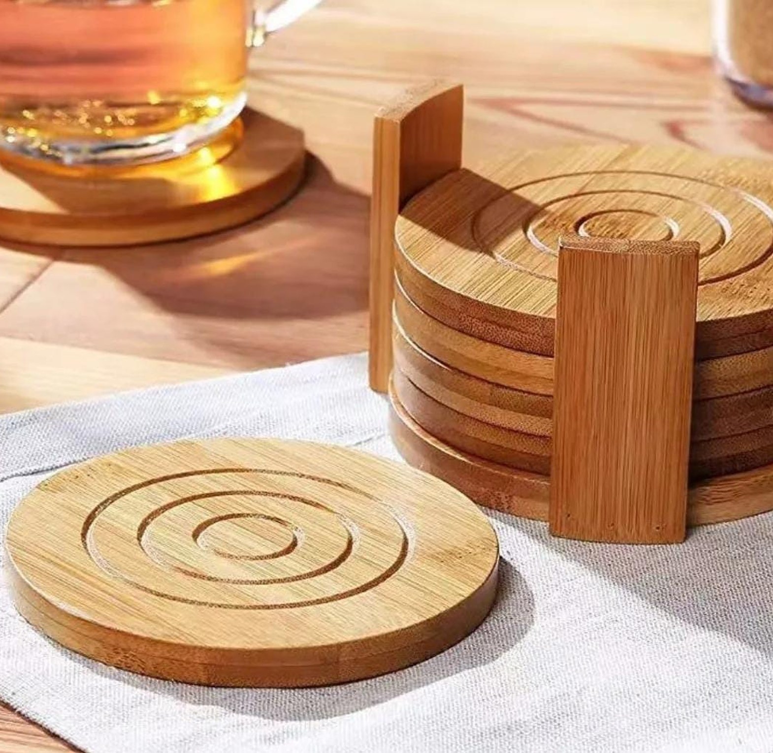 Round Bamboo Coaster Set – 6-Piece image