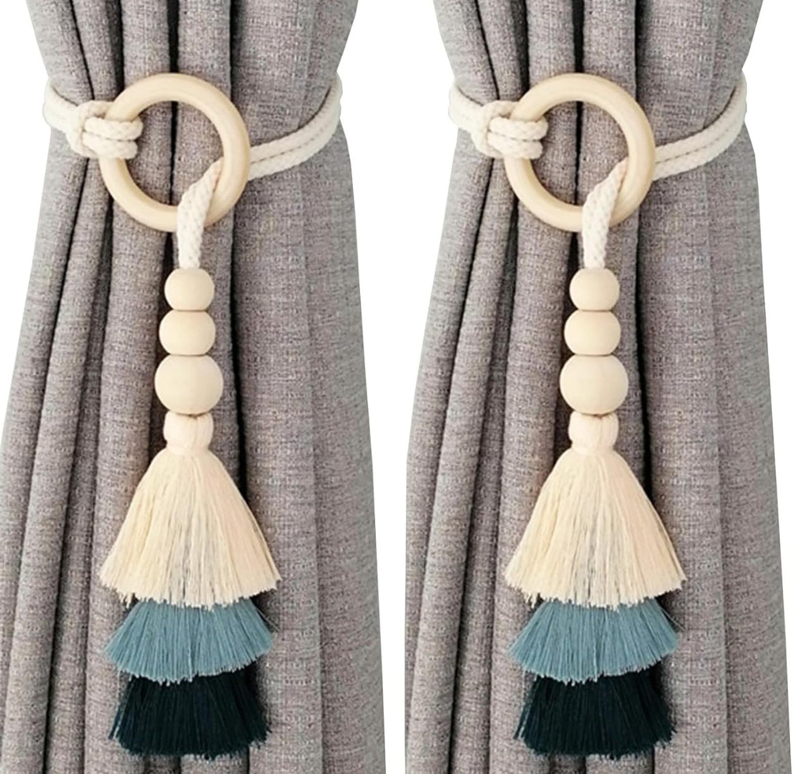 2pcs Tassel Curtain Tie Backs Wooden Bead image