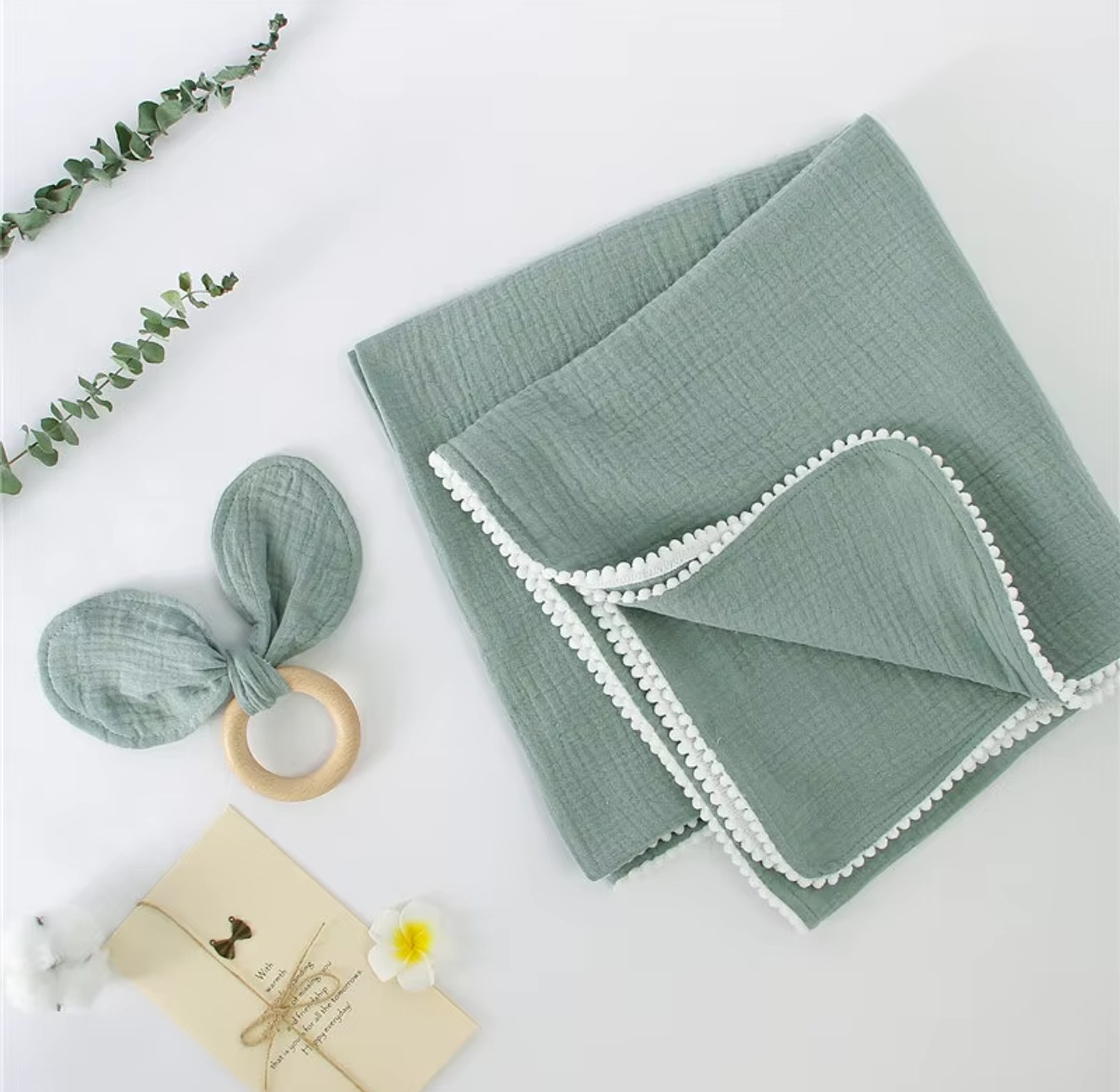 Muslin Pompom Blanket image