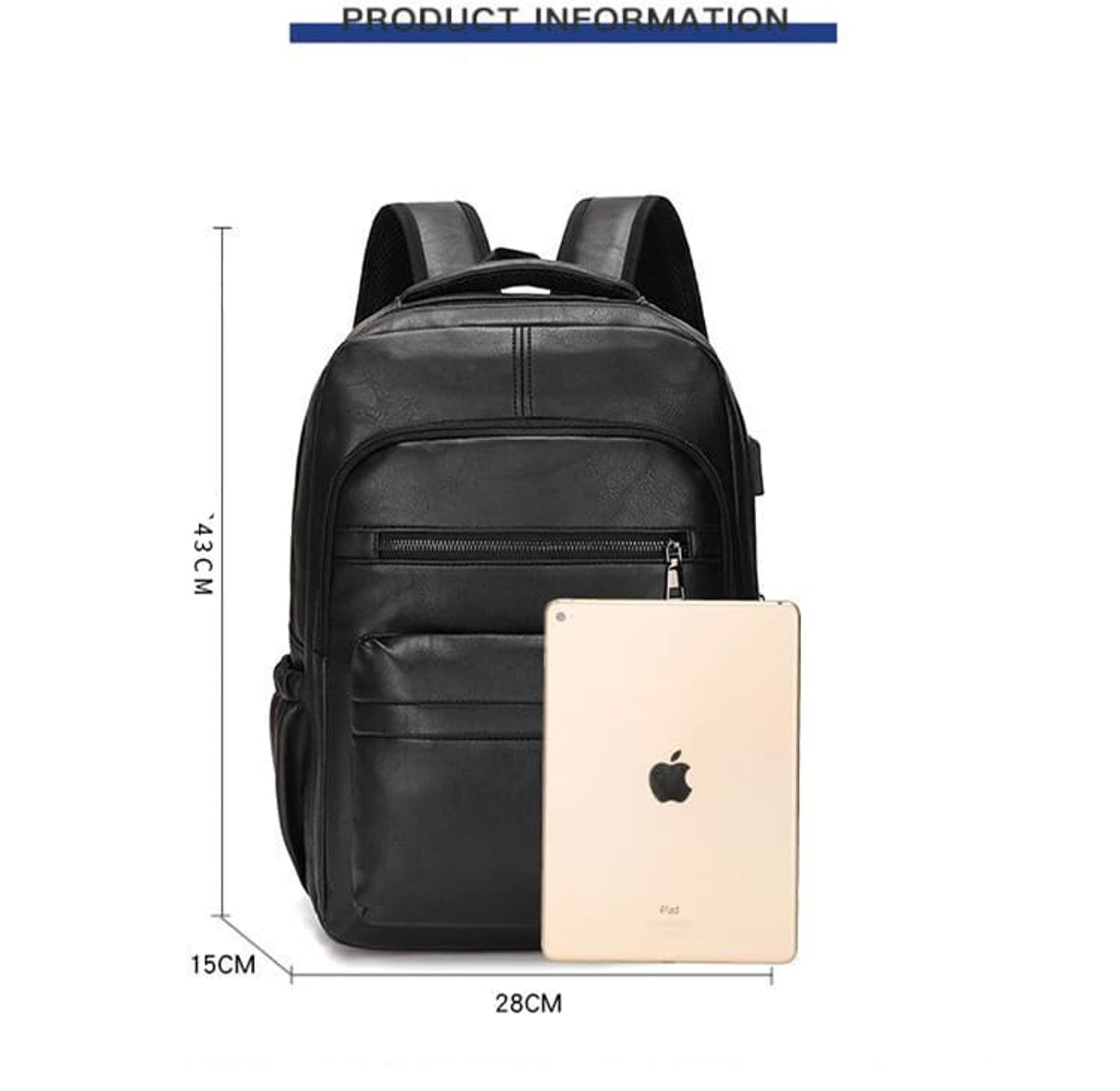 USB Charging PU Leather Backpack for Men image