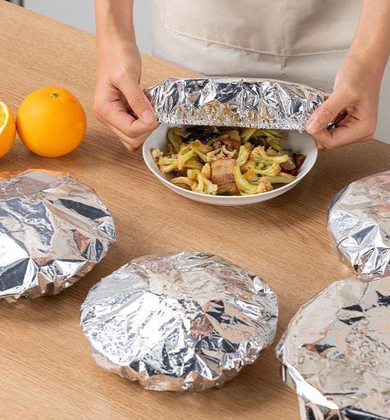 10Pcs Reusable Elastic Aluminum Foil Food Covers Stretch Thermal Insulation Bowl Lids for Leftovers & Meal Prep image
