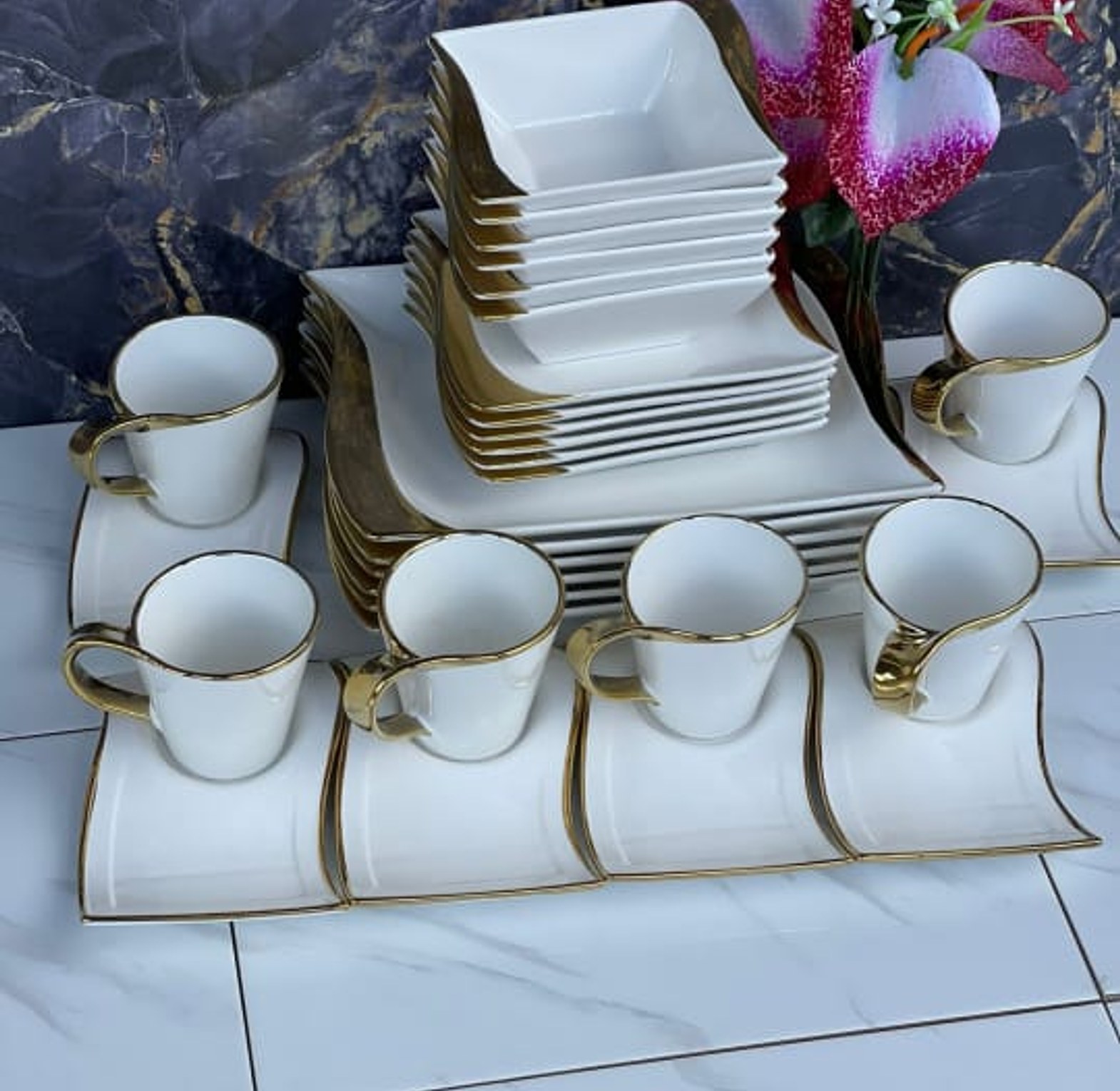 30pcs Classy Dinner Set with Gold Rim image