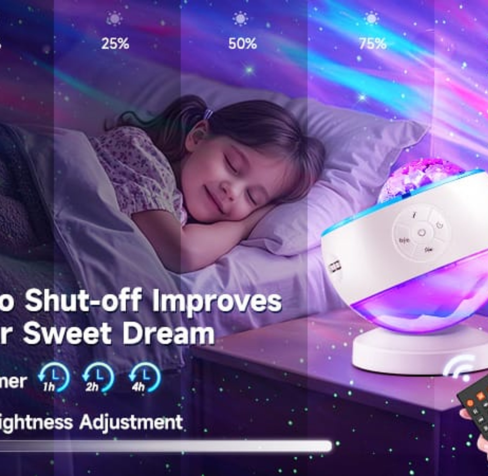 7-in-1 Galaxy Star Projector Night Light with 15 Nature Sounds, 7 Moon Phases & Auto-Shutoff - LED Galaxy Lamp for Room Decor image