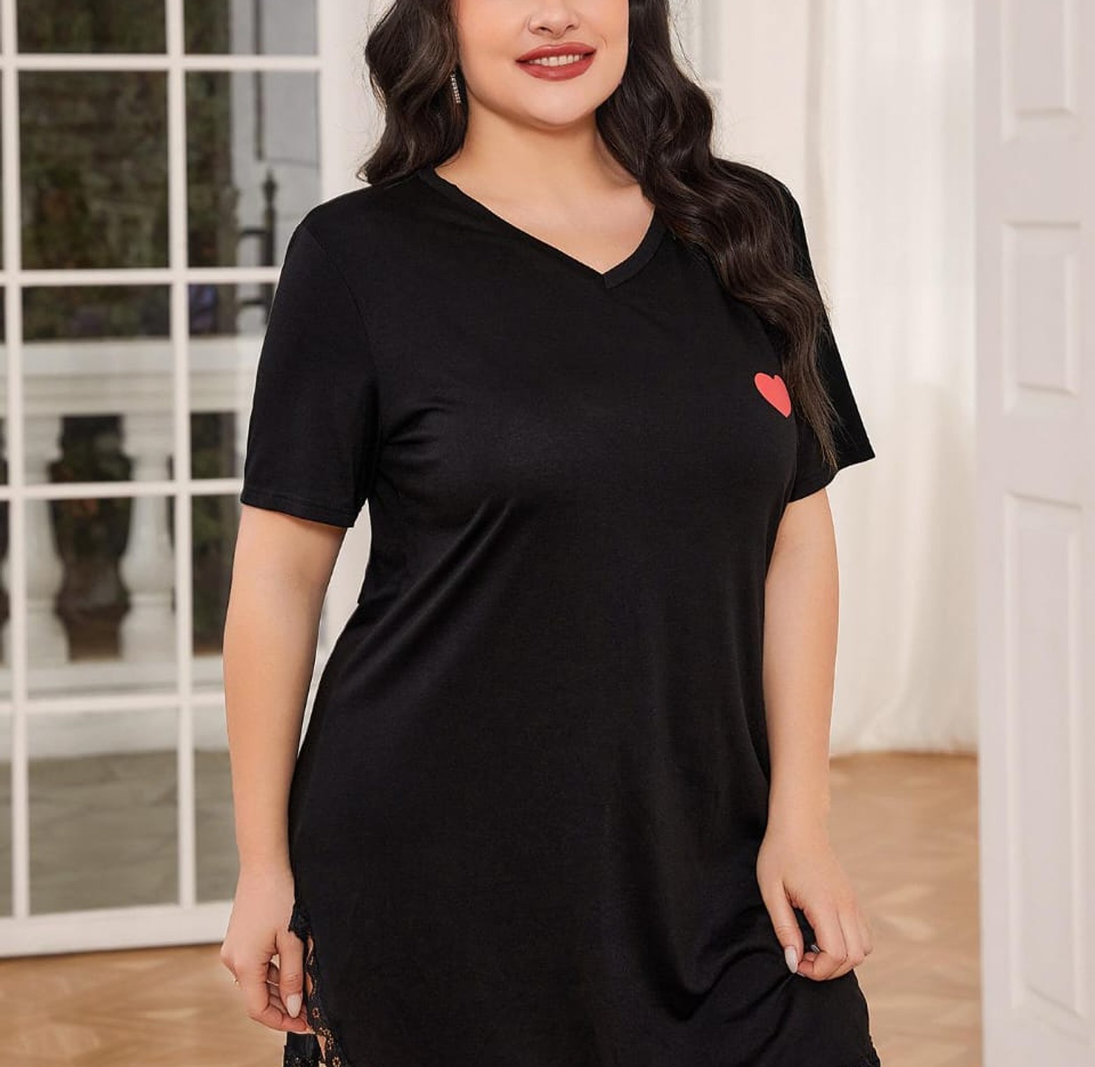 Plus Size Women's Nightgown Lace Hem Sleepwear  image
