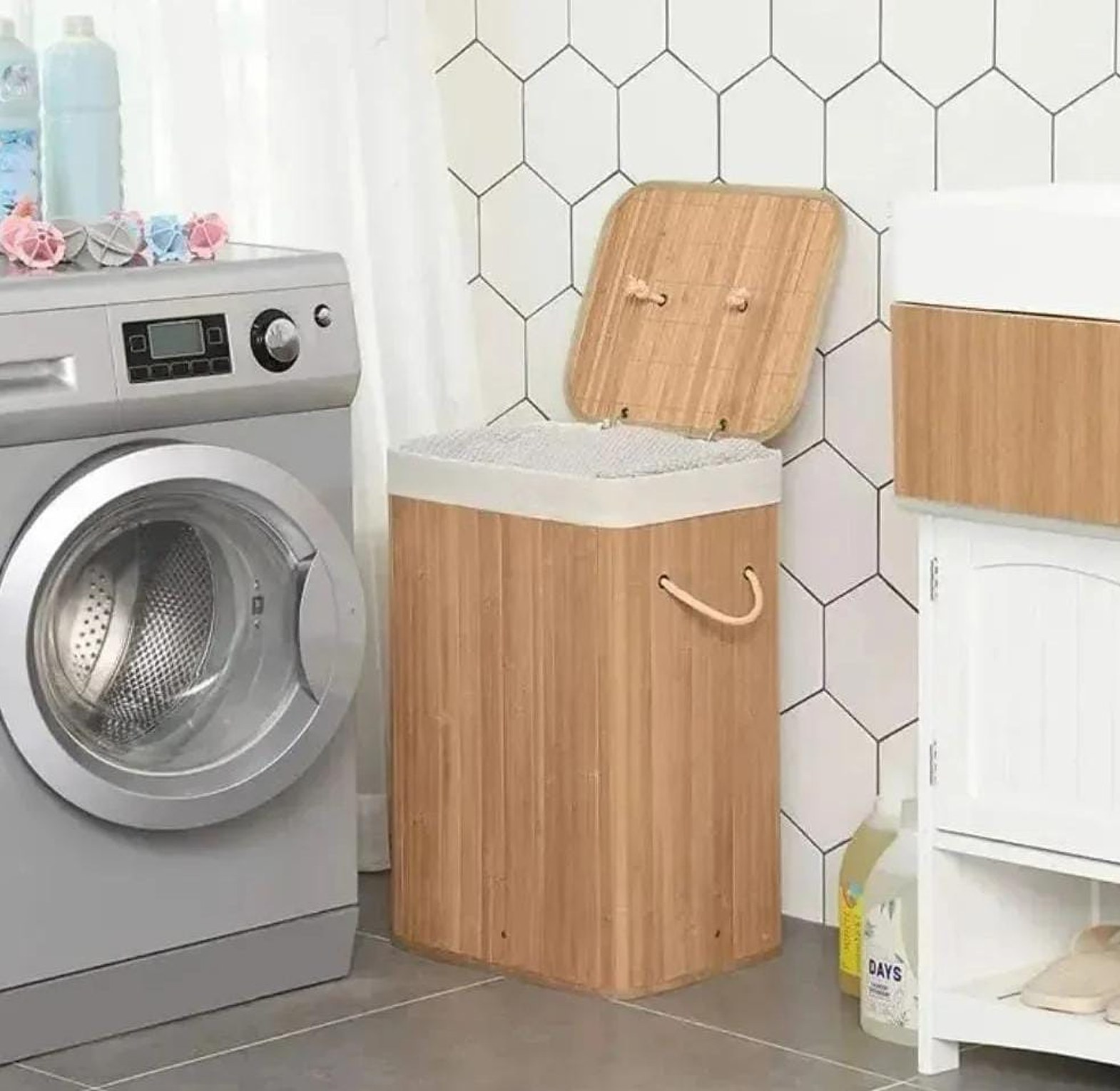 Foldable bamboo laundry basket image