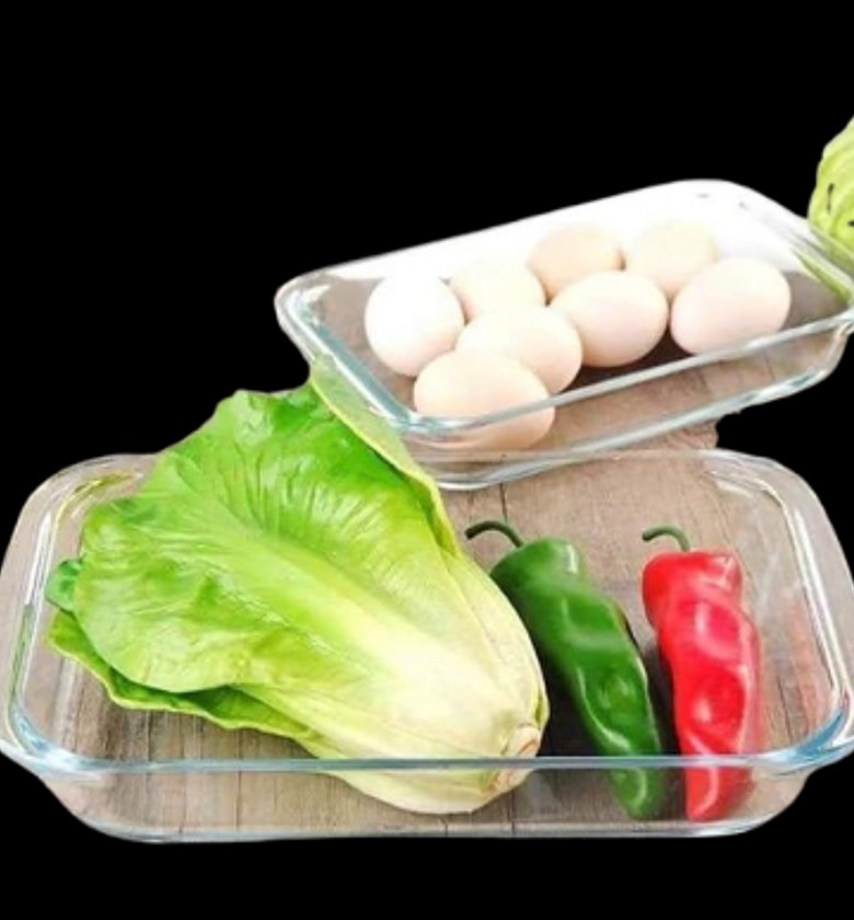 2 Pieces Glass Set Of Rectangular Baking Trays/Pans image