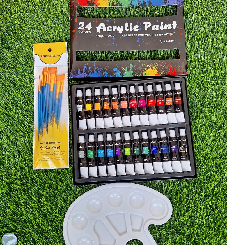 Paints. 24pcs Acrylic Paint With Brushes image