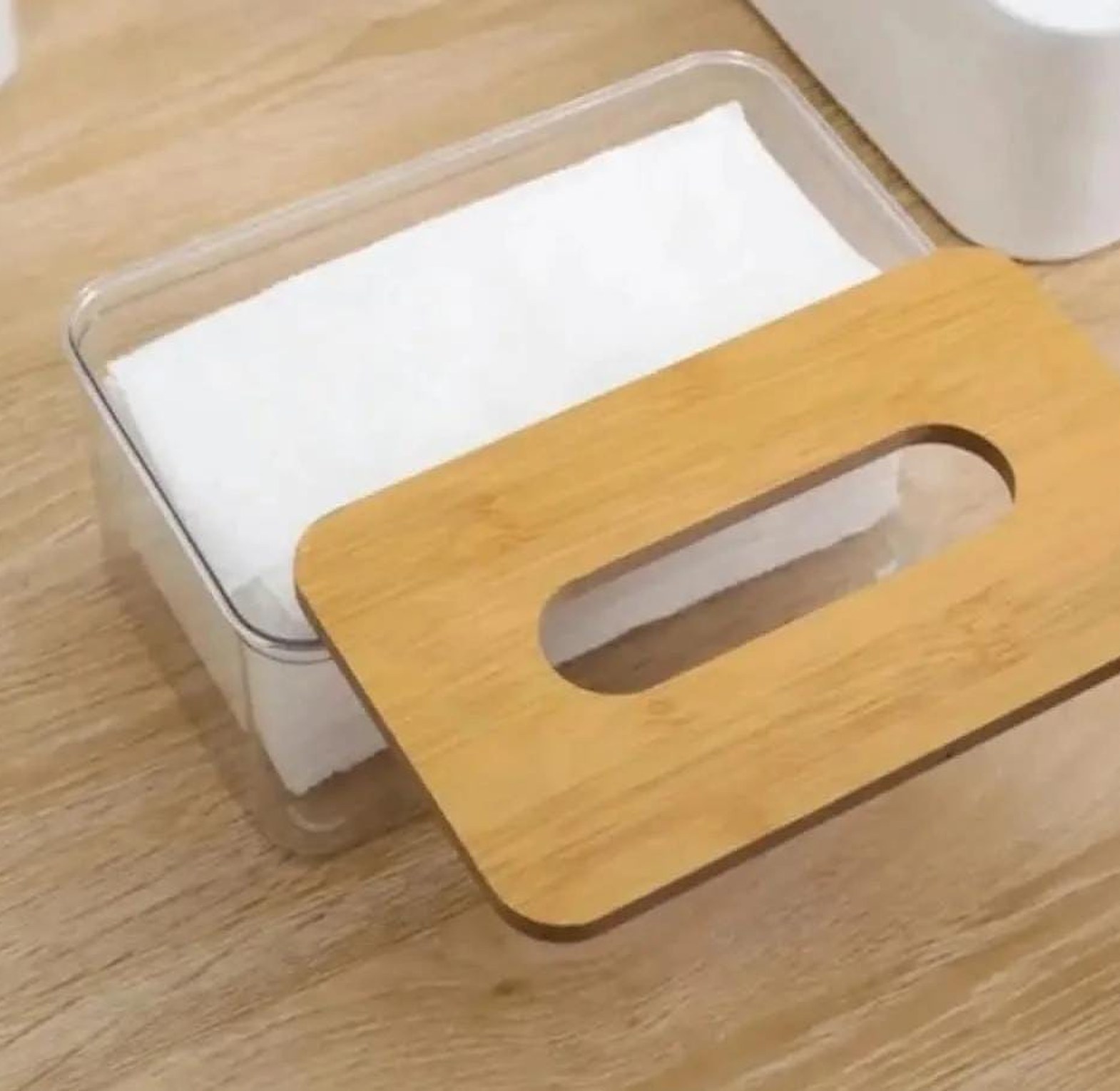 Nordic minimalist tissue box /Serviette holder with bamboo lid image