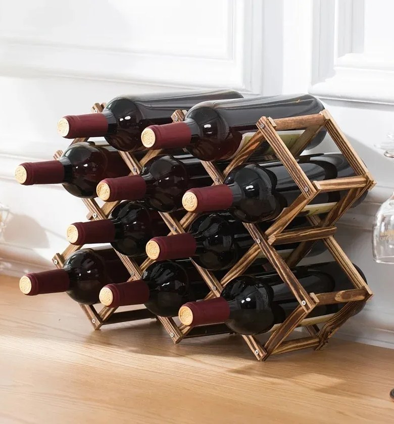 Foldable Wooden Wine Rack - Compact Countertop Bottle Organizer image