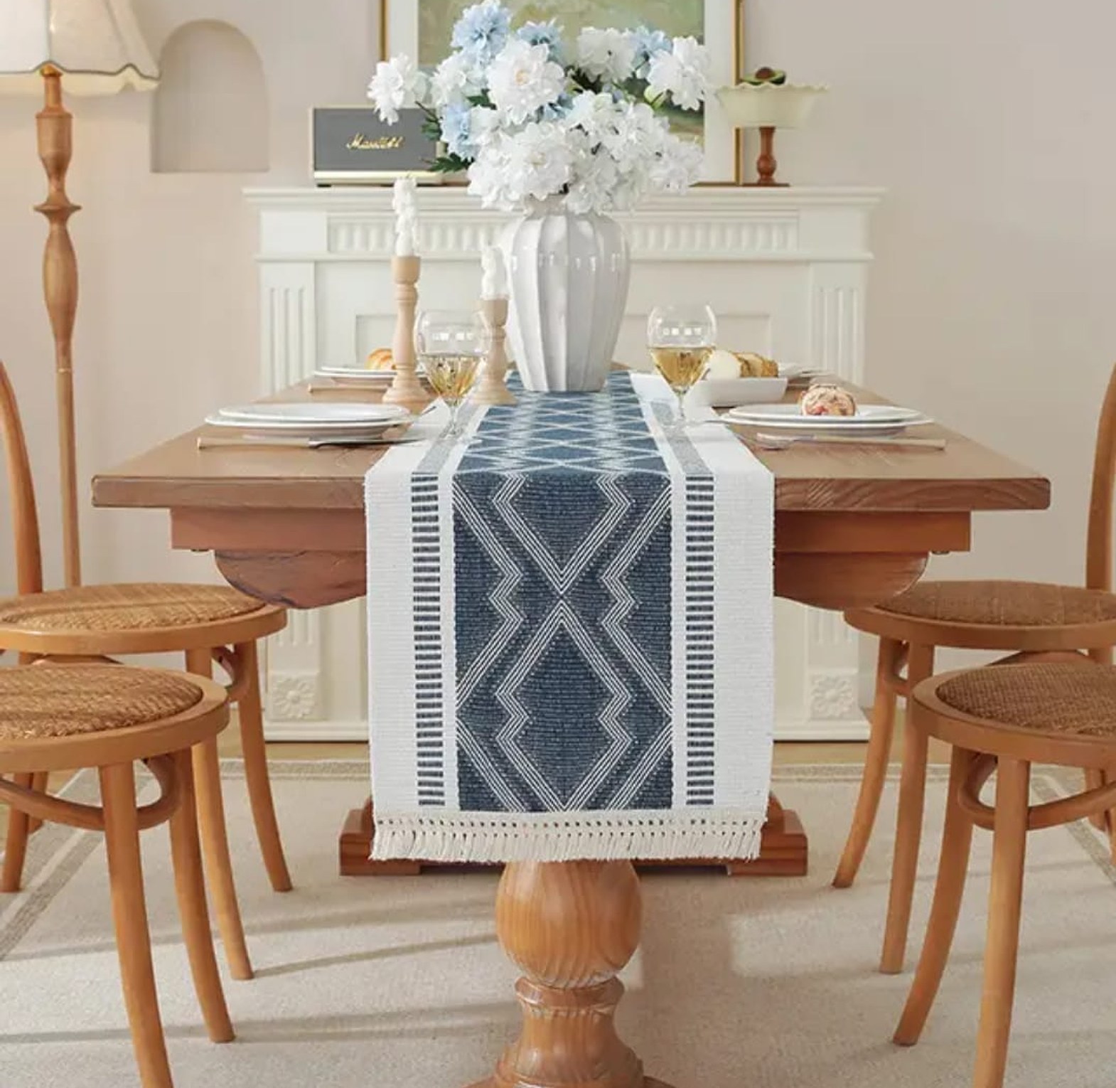 Modern Simple Tassel Cotton Linen Table Runner image