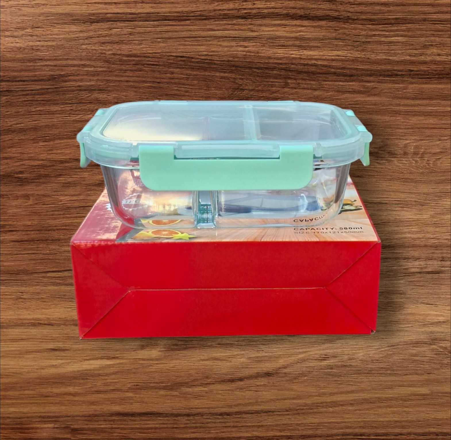 Premium 580ml Borosilicate Glass Food Container with Double Partition image
