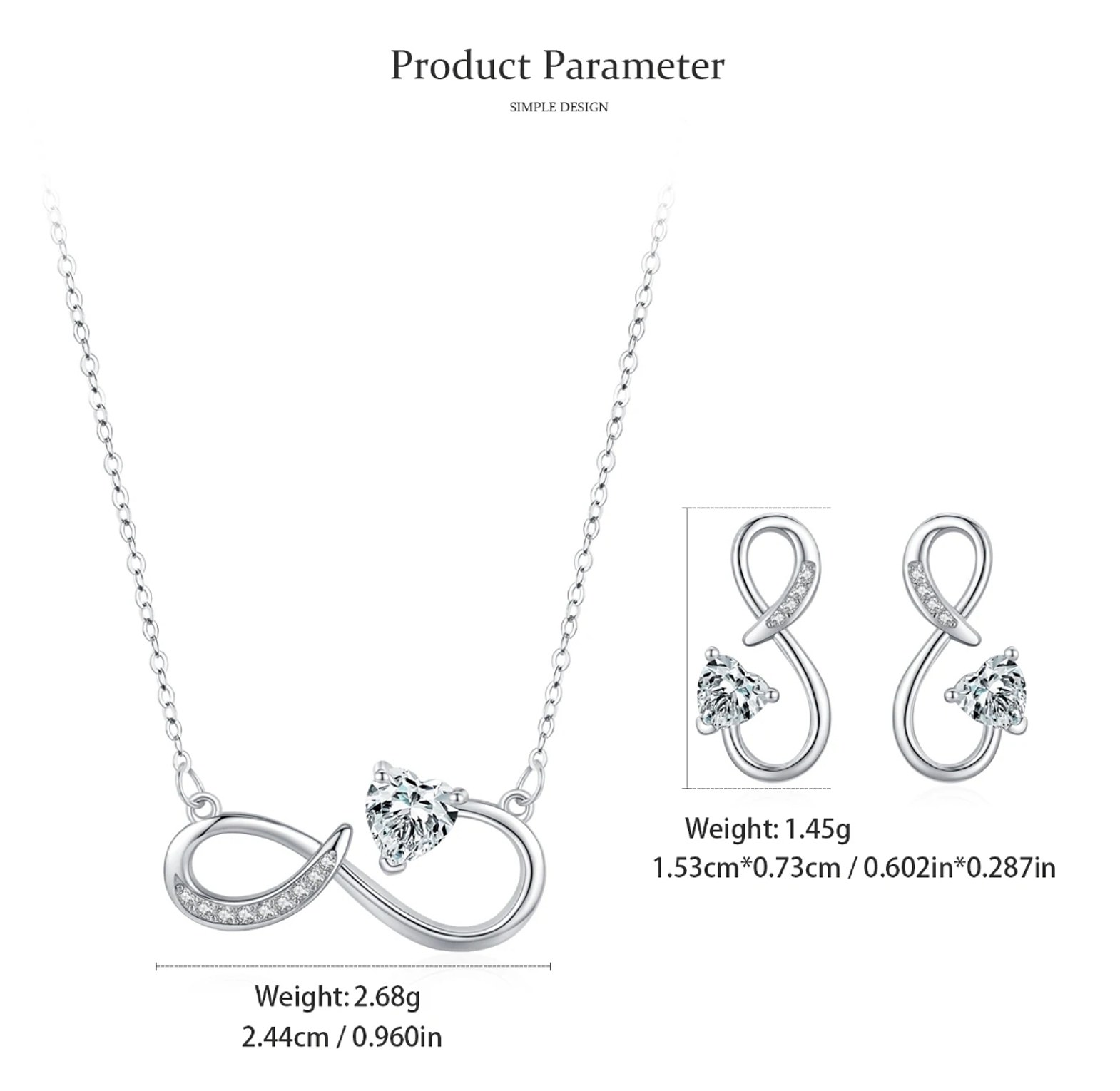 Sterling silver infinity set - infinity earrings, infinity necklace  image