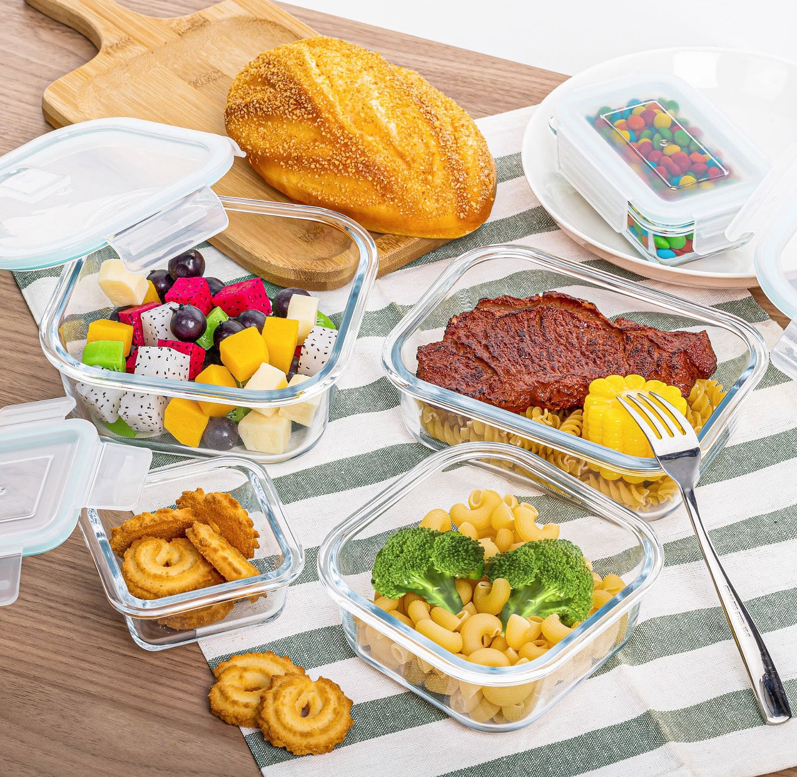 8-Piece Glass Food Storage Containers Set - Airtight Microwave Safe Lunch Box Organizers for Home & Office  image