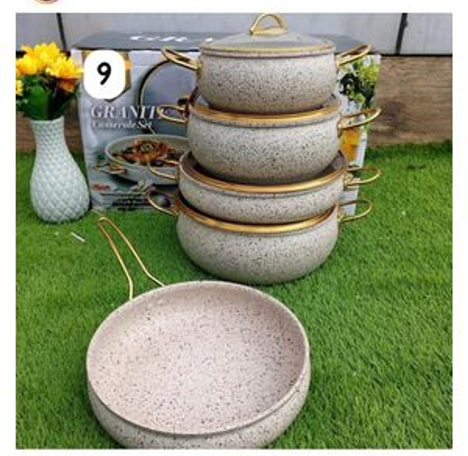 COOKWARE SET. High Quality 9 pcs granite coating cookware set Well Crafted from scratch-resistant and durable materials image