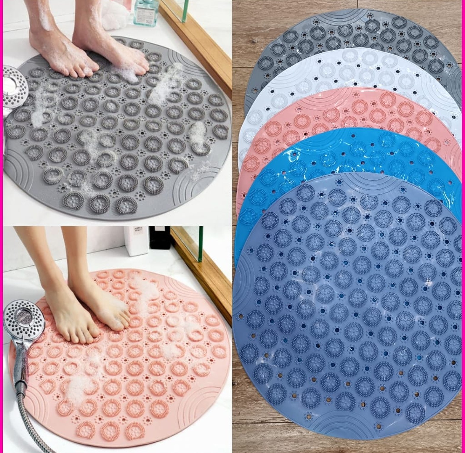 BATHROOM ANTISLIP MAT. Round Anti-Slip Shower/Bath Mats Bathroom Mat- Perforated image