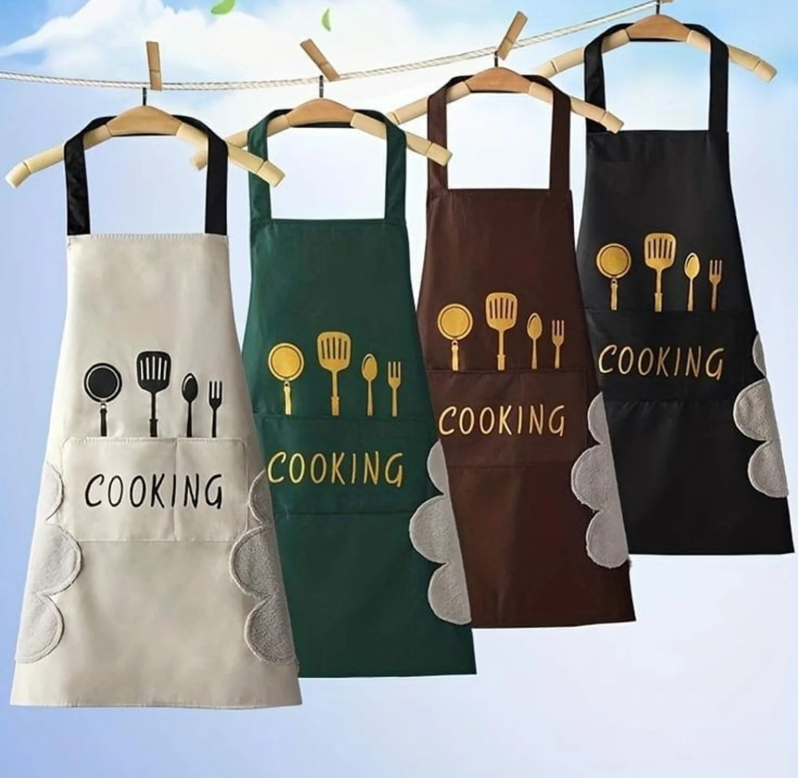Waterproof Kitchen Adult Apron with Hand Towel & Pockets image