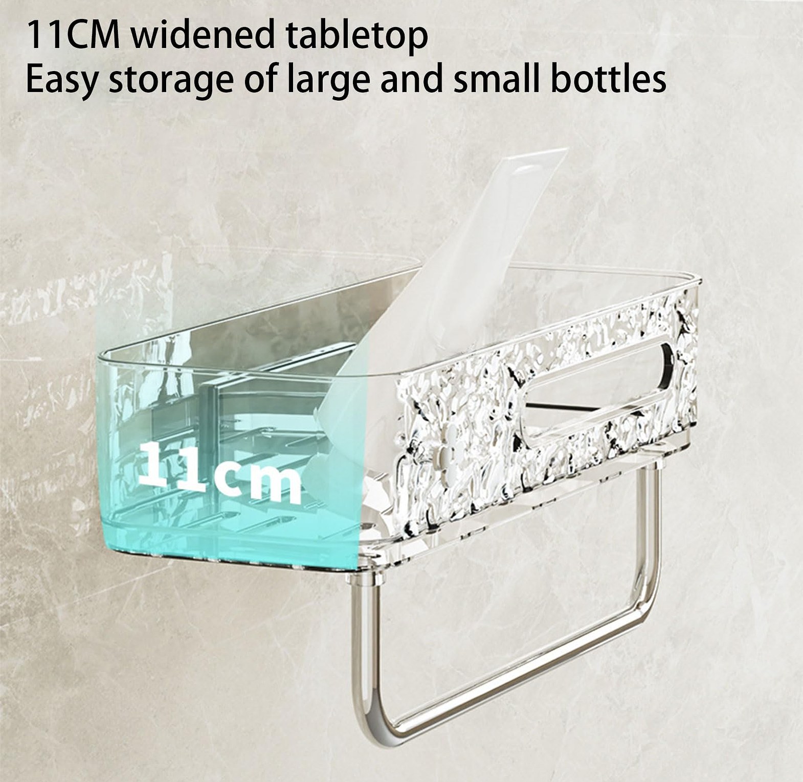 Luxury No-Drill Acrylic Bathroom Organizer with Towel Bar - Premium Transparent Ripple Shower Caddy for Modern Homes image