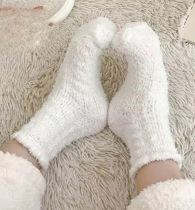 Premium Fluffy Warm Bed Socks for Ladies - Cozy Towel Winter House Socks, White image