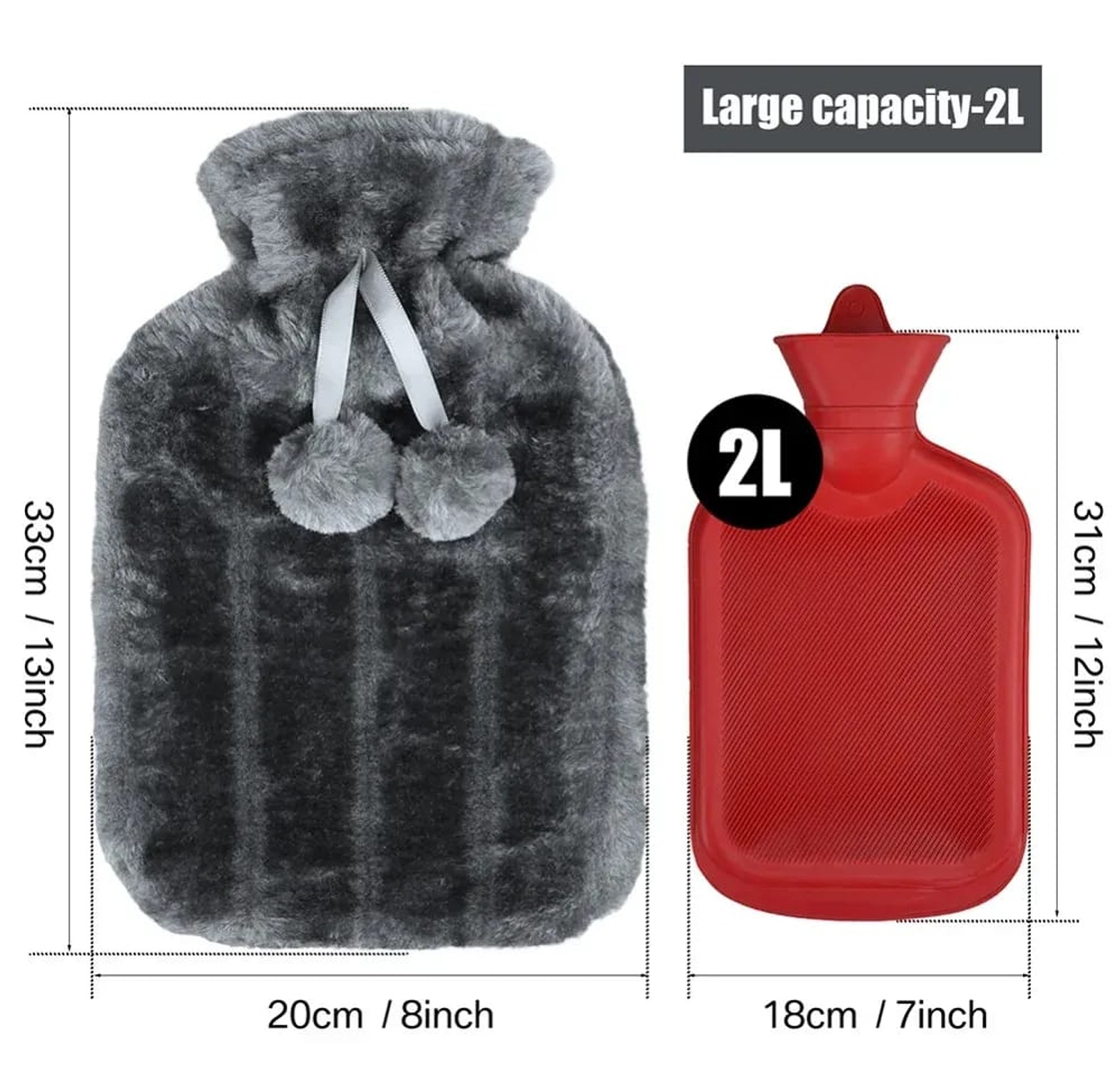 2L Premium Hot Water Bottle with Removable Plush Faux Fur Cover for Pain Relief and Warmth - High Quality Rubber Bag image