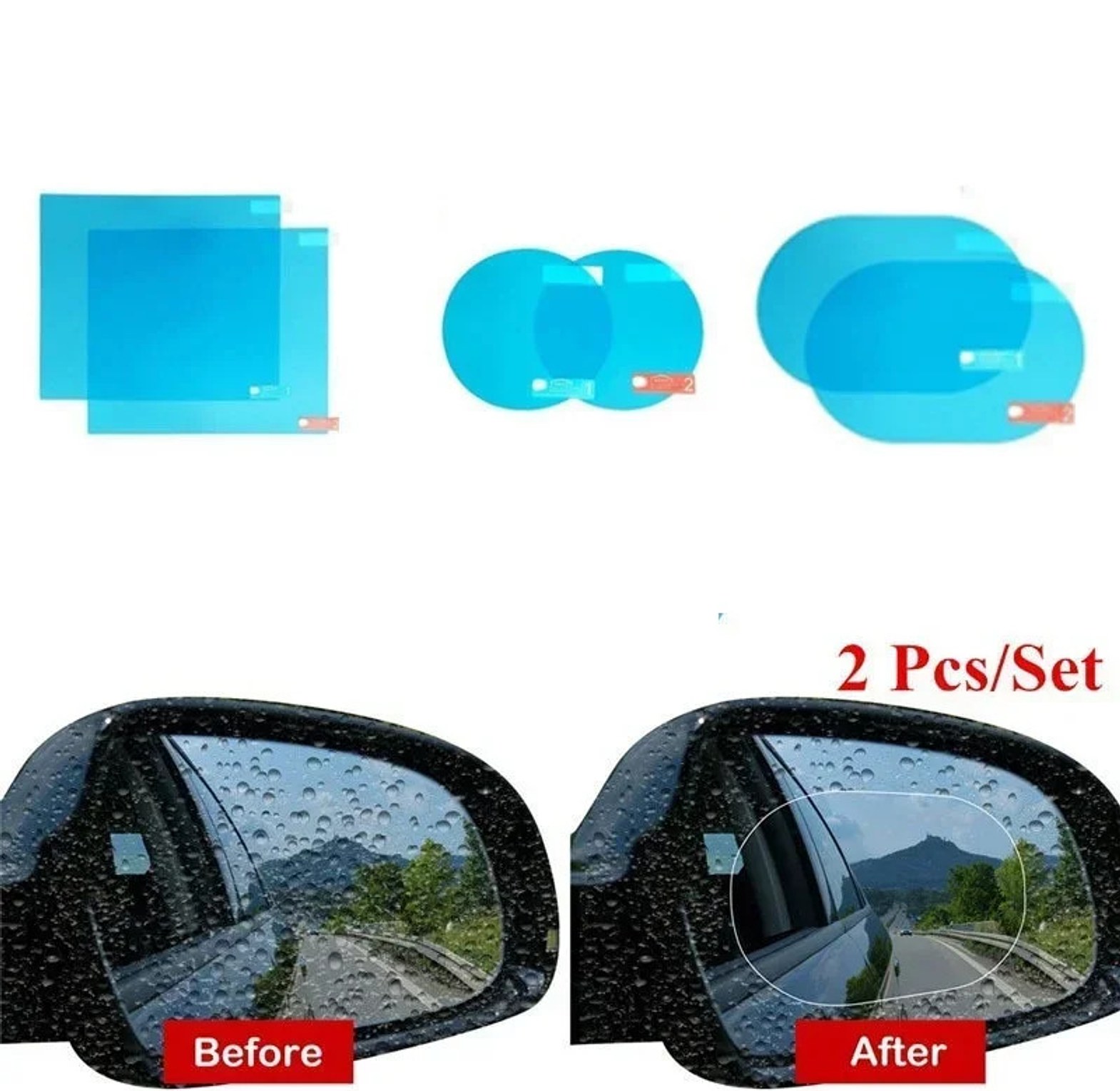Universal Car Rearview Mirror Rainproof & Anti-Fog Protective Film (2 Pcs) - Waterproof Anti-Glare Nano Coating for Safe Driving image