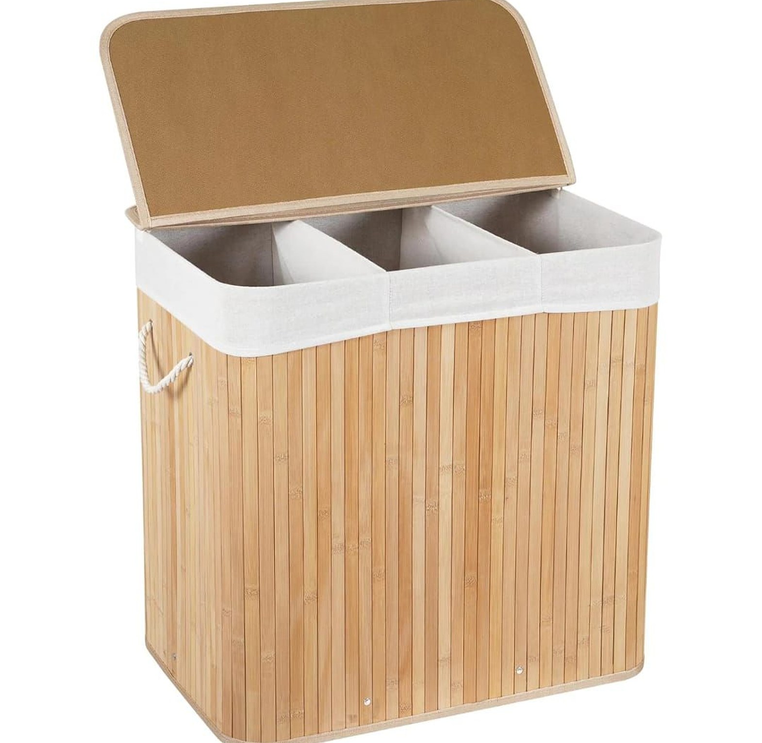 3-Grid Foldable Bamboo Laundry Basket image
