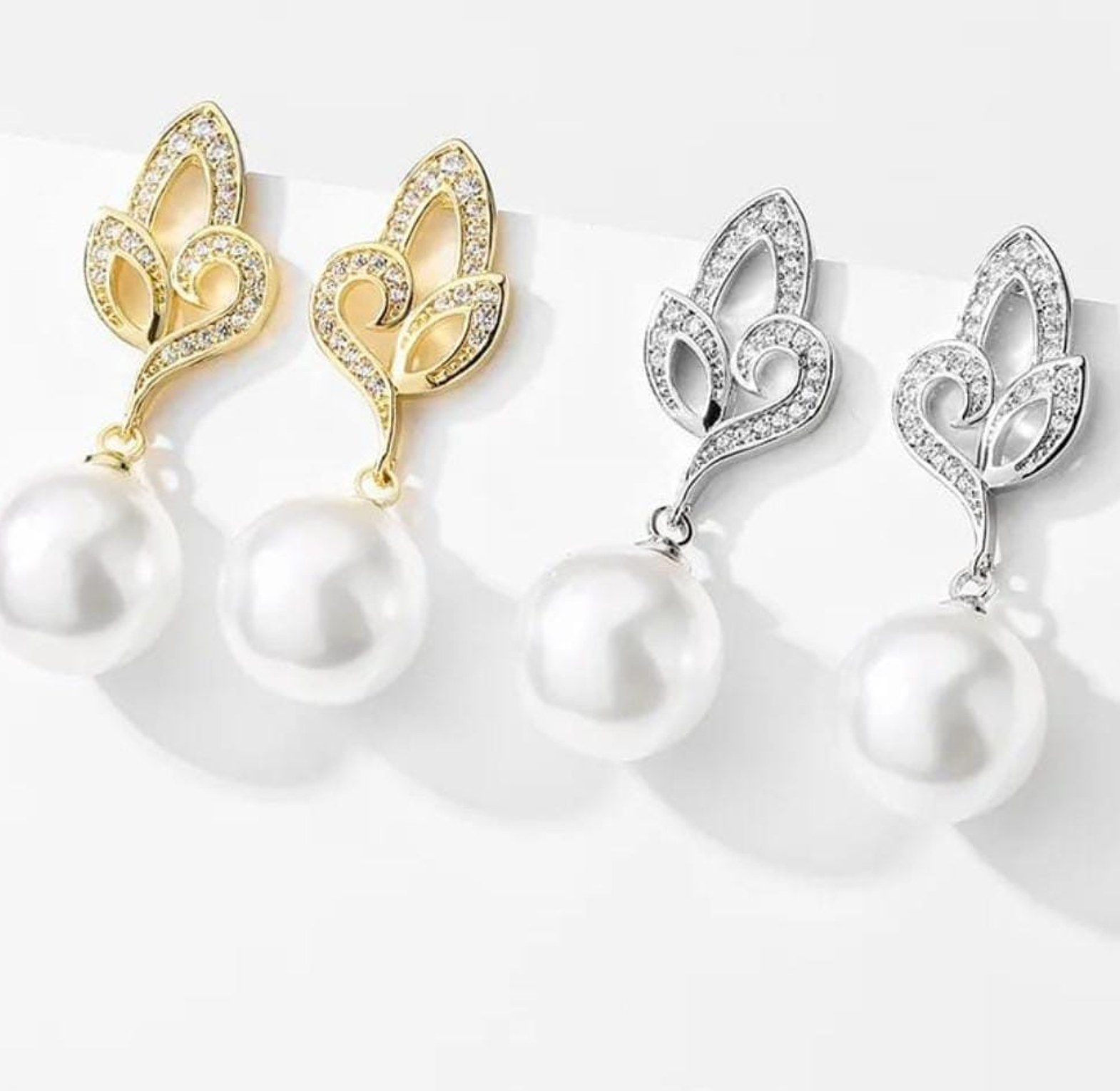 Cubic Zirconia imitation pearl drop earring image