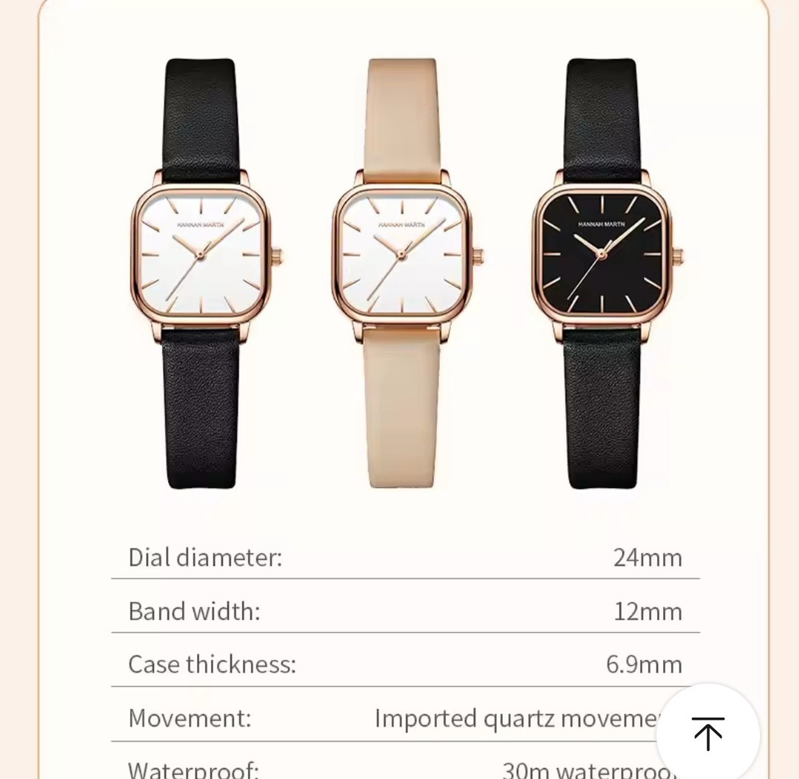 Square Hannah Martin Genuine Leather Watches for ladies/women image