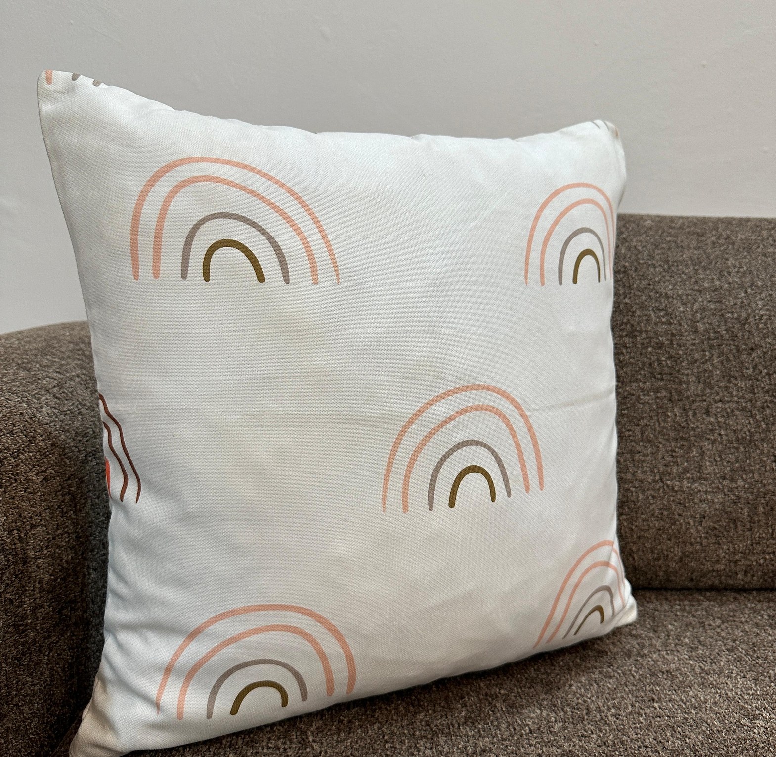 Luxury Boho cushion cover in white with rainbow print image
