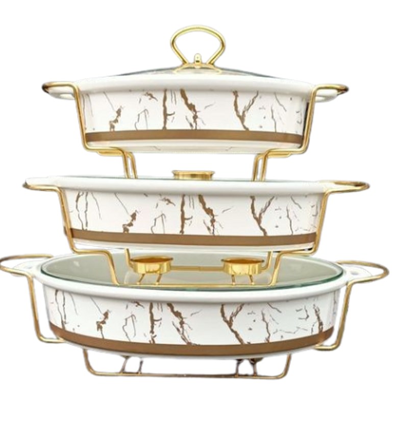 Ceramic 3 Pc Set Oval/rectangular Chaffing Dishes image