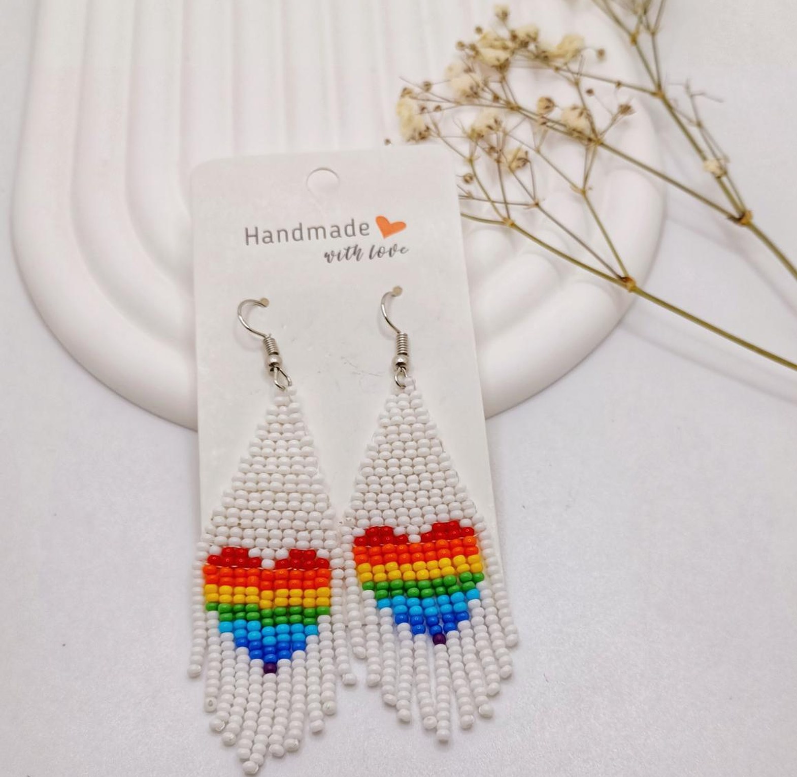 Stylish rainbow love shaped beads Earrings image