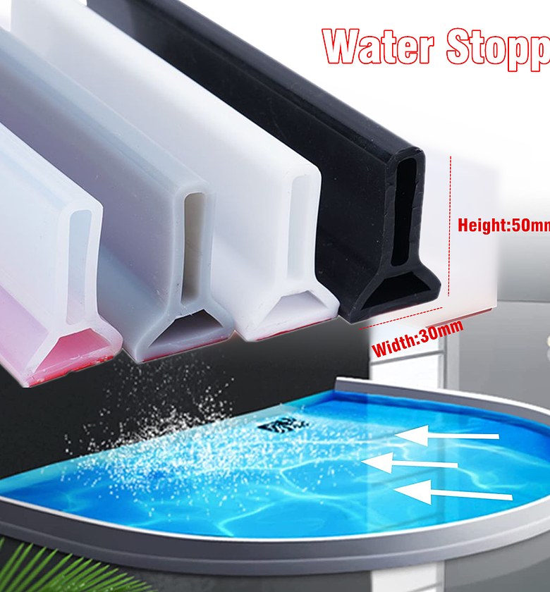Flexible Silicone Bathroom Water Stopper Dam Shower Water Barrier Blocker for Floor Separation and Flood Prevention image