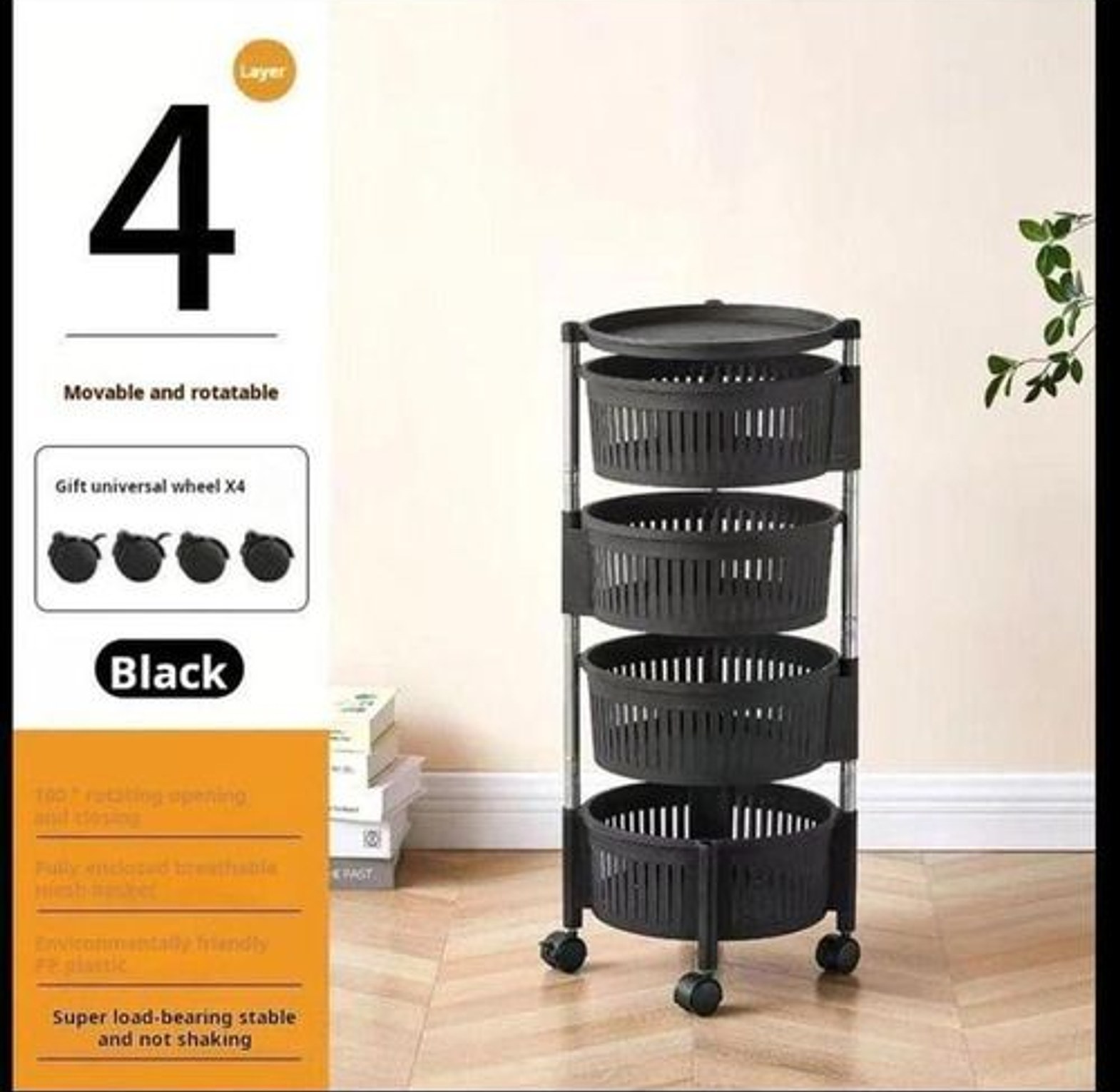 4 Layers Rotatable fruit Rack Multi-Layer Movable Fruit Vegetable Snack Stand Household Shelf image