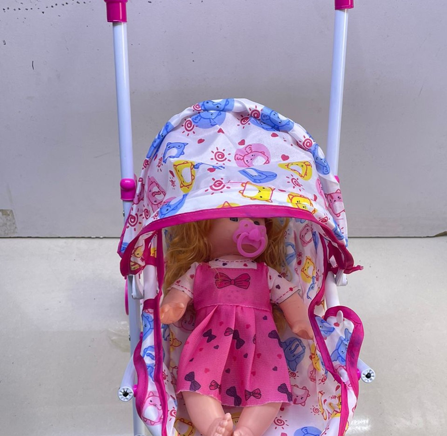 Kids Stroller and Doll. Stroller Doll Toy Set with 30cm Baby Doll – Foldable Kids Pretend Play Stroller for Girls & Boys image