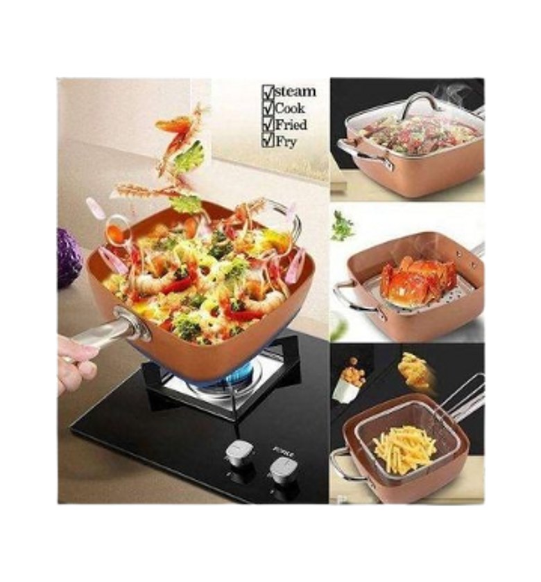 All-purpose Rectangular Non Stick Copper Pan Long Handle image