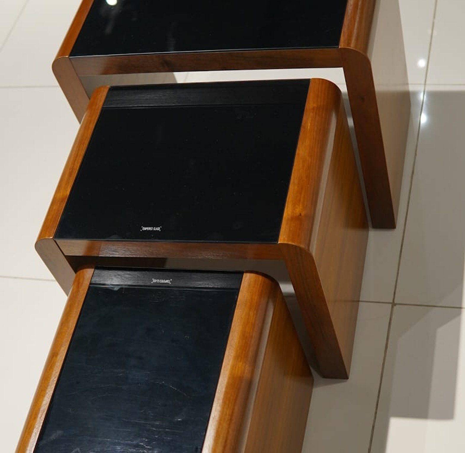 Rectangular Nested Stool Set with Tempered Glass image