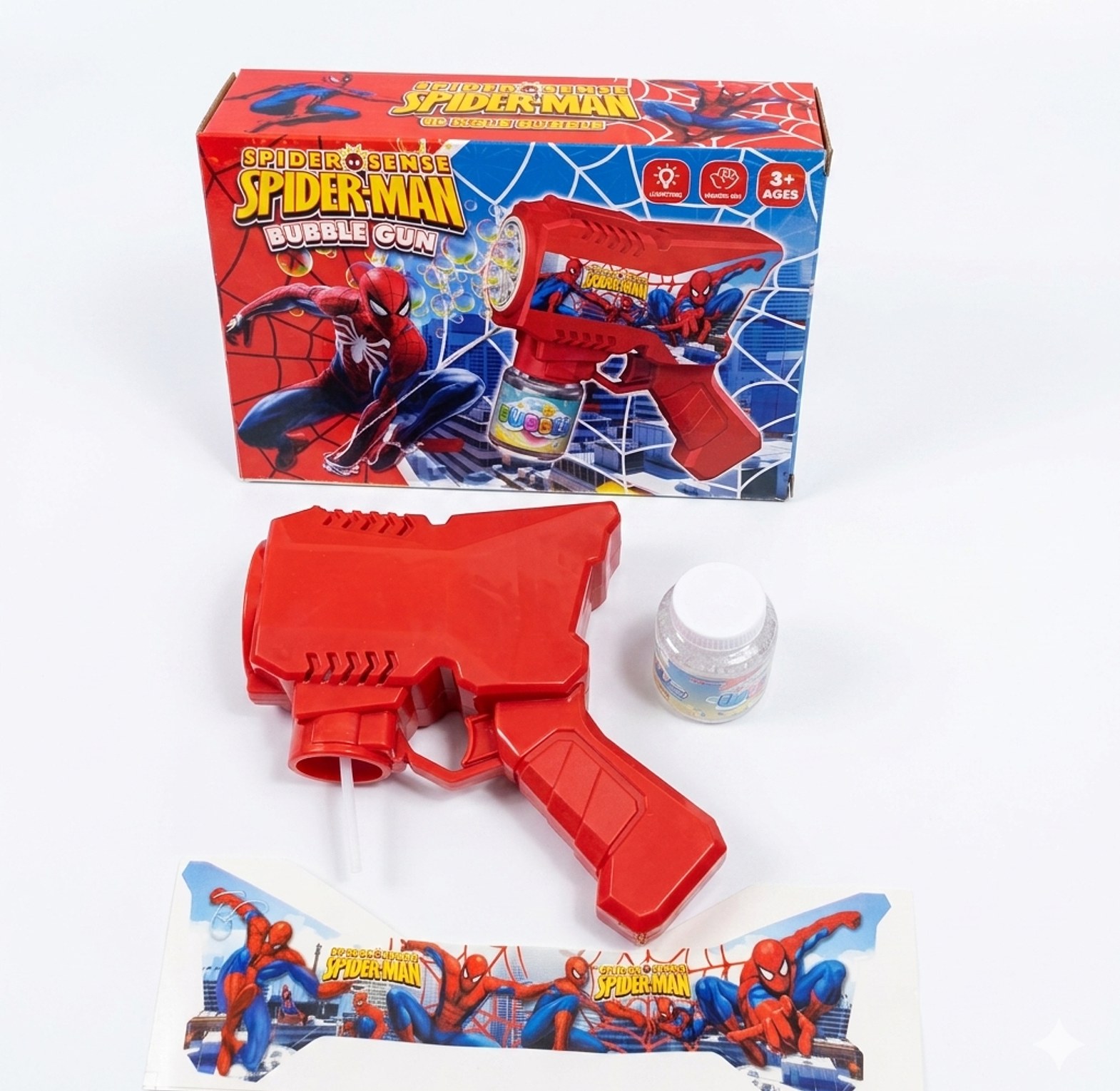 Spider-Man 16-Hole Bubble Gun Toy with Lights and Bubble Solution Solution for Kids Birthday Gift image