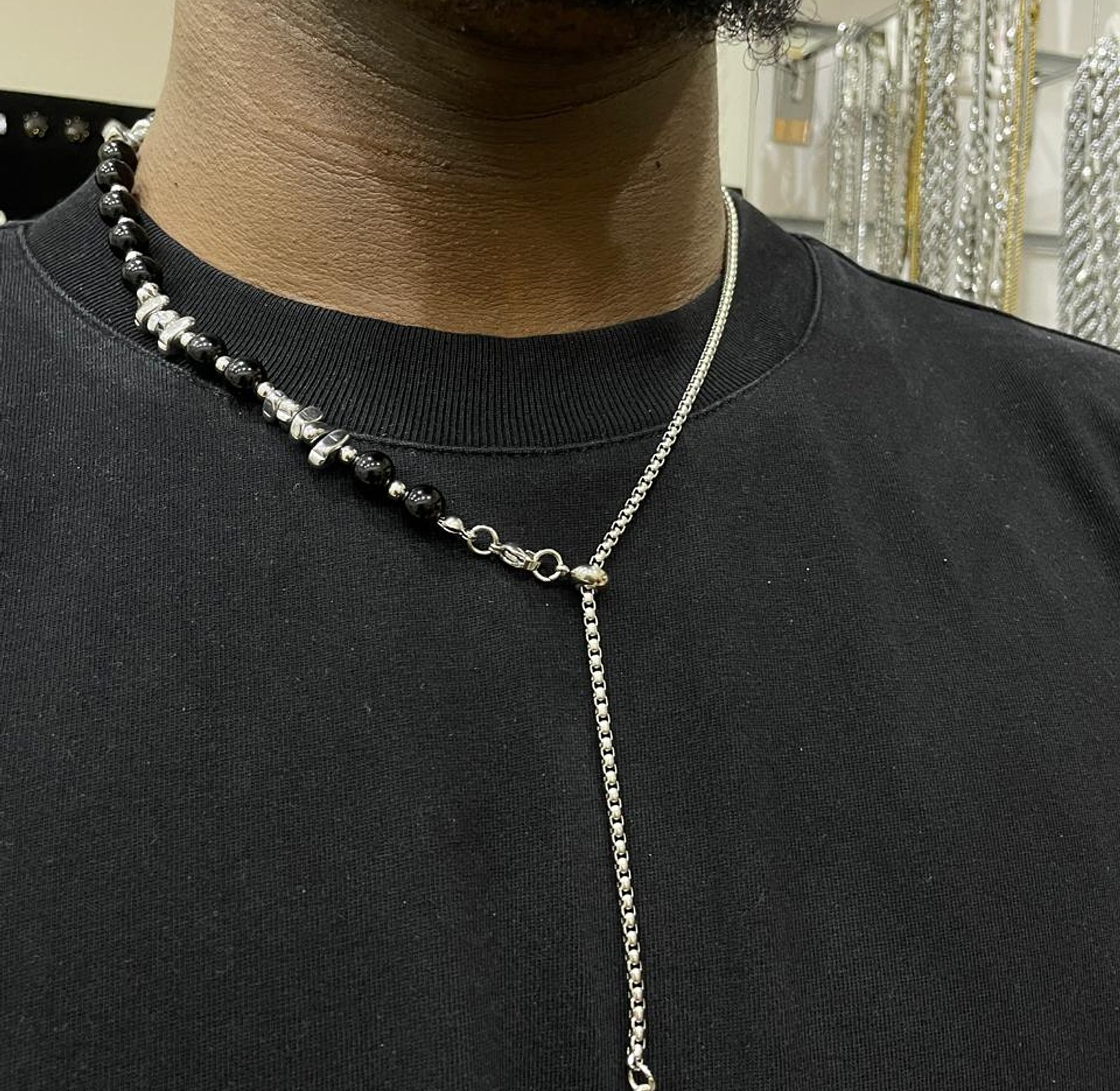 Stellar Onyx & Silver Cascade Necklace image