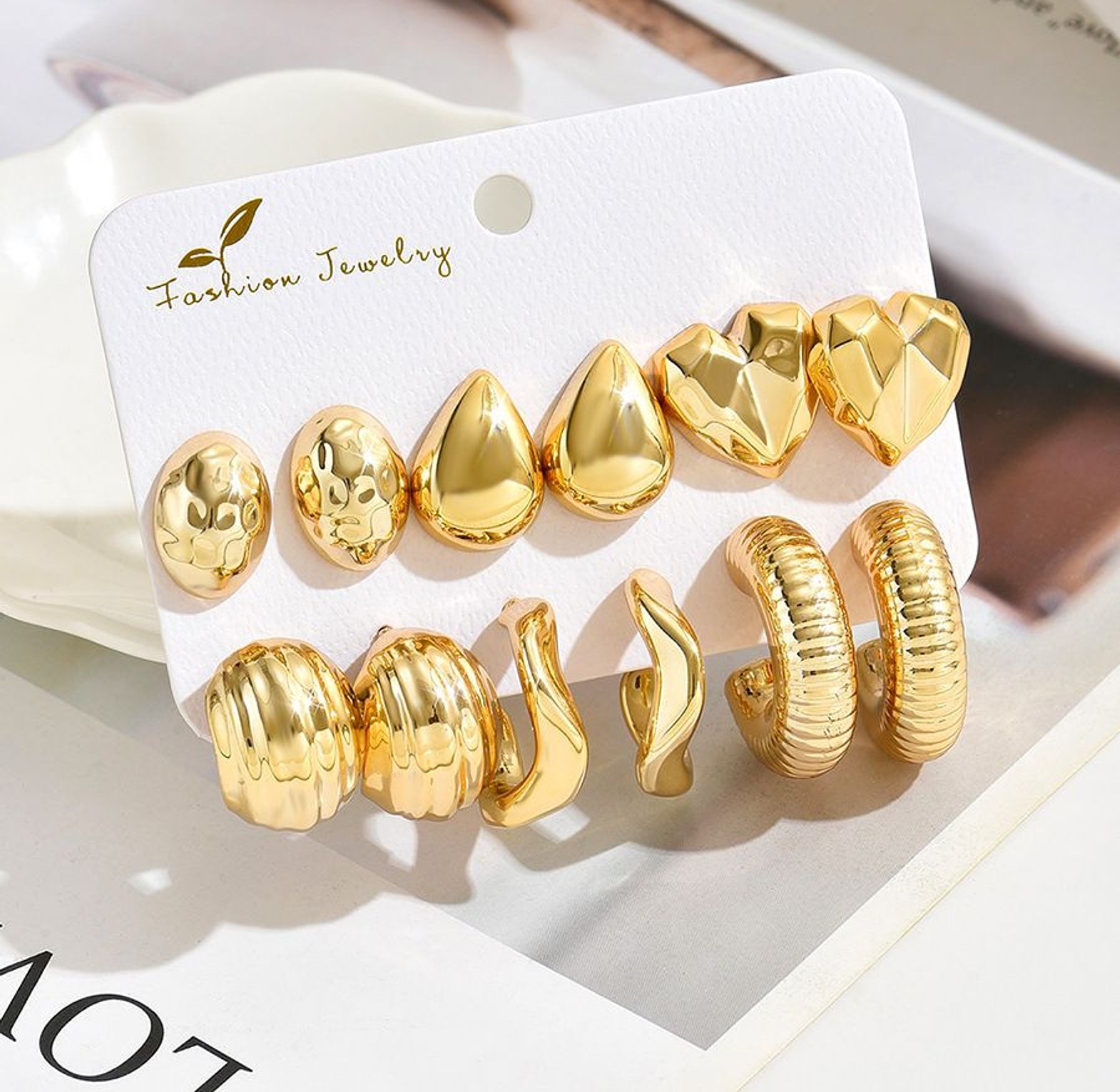 The Multi-Texture Gold-Tone Hoop & Stud Earring Collection image