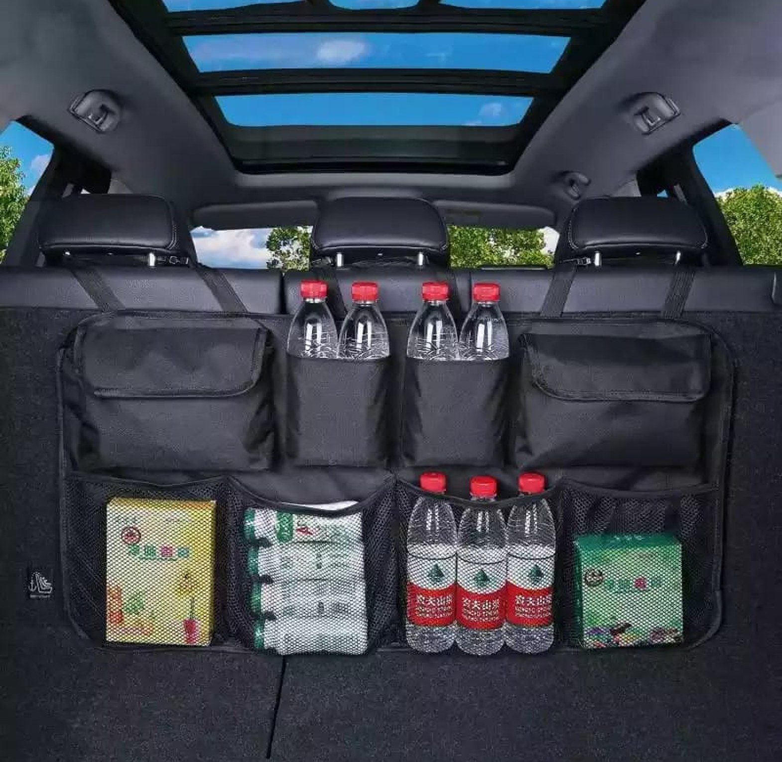 Car Trunk Organizer Adjustable Backseat Storage Bag Net High Capacity Multi-use Oxford Automobile Seat Back Organizers . image