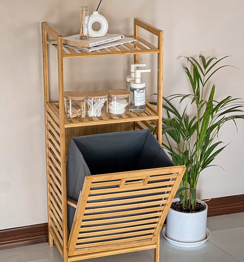 Bamboo Laundry Hamper with Shelf Rack (2-in-1) image