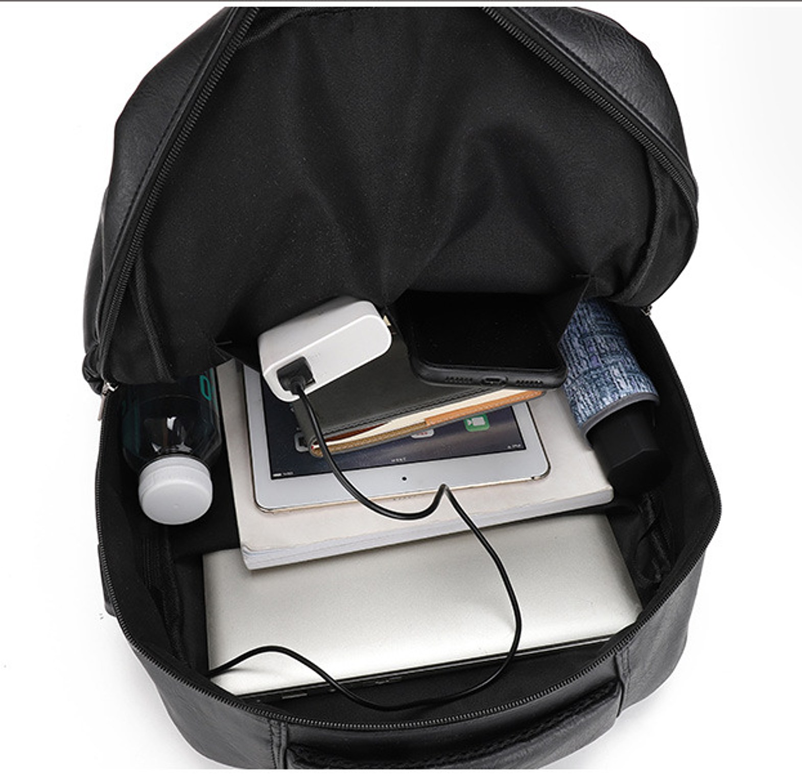 USB Charging PU Leather Backpack for Men image
