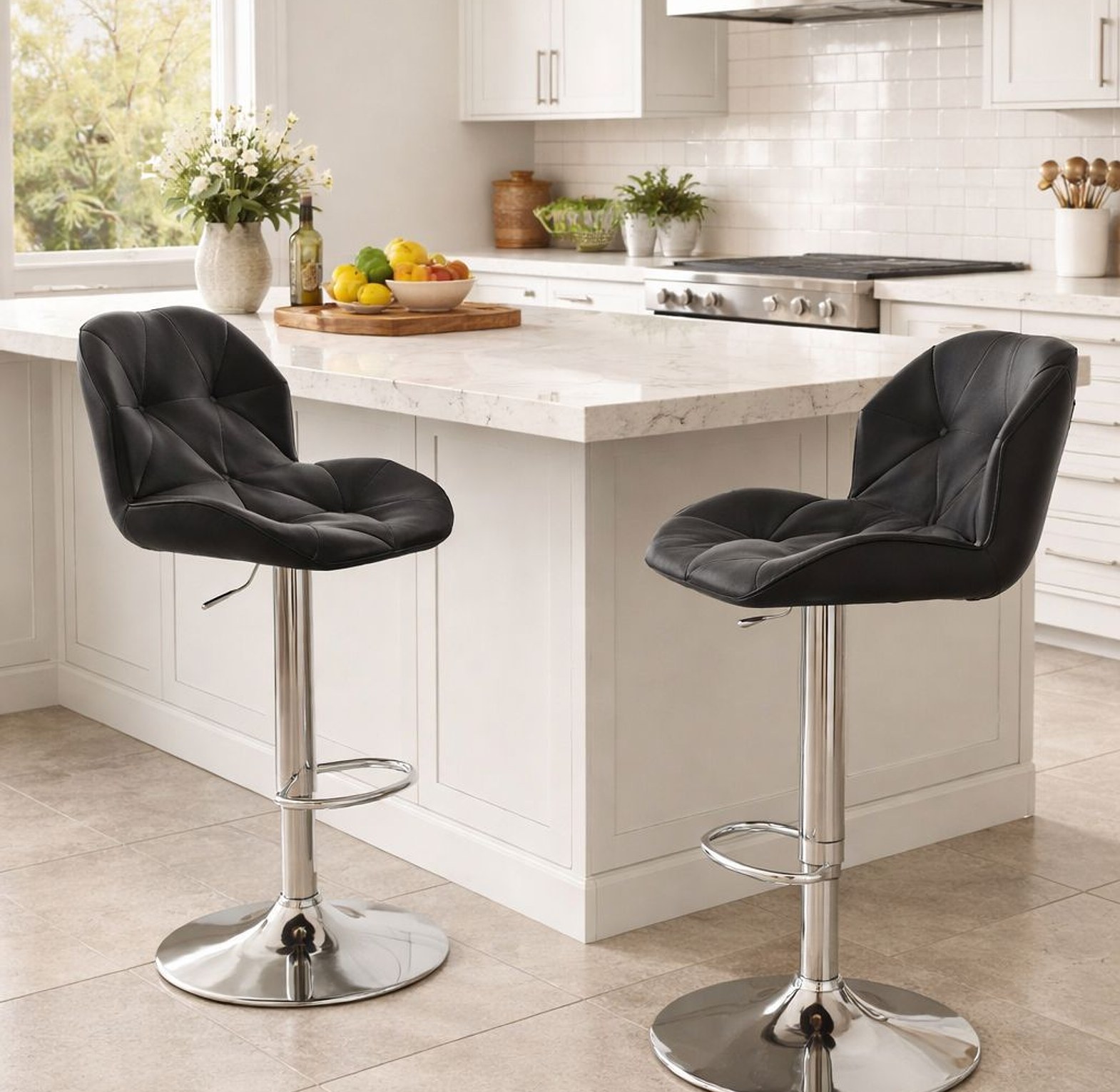 Pure Leather Modern Adjustable Bar Stool 1pc image