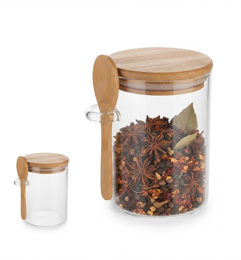 500ml Minimalist Glass Storage Jar with Bamboo Lid & Spoon, Elegant Kitchen Organizer image